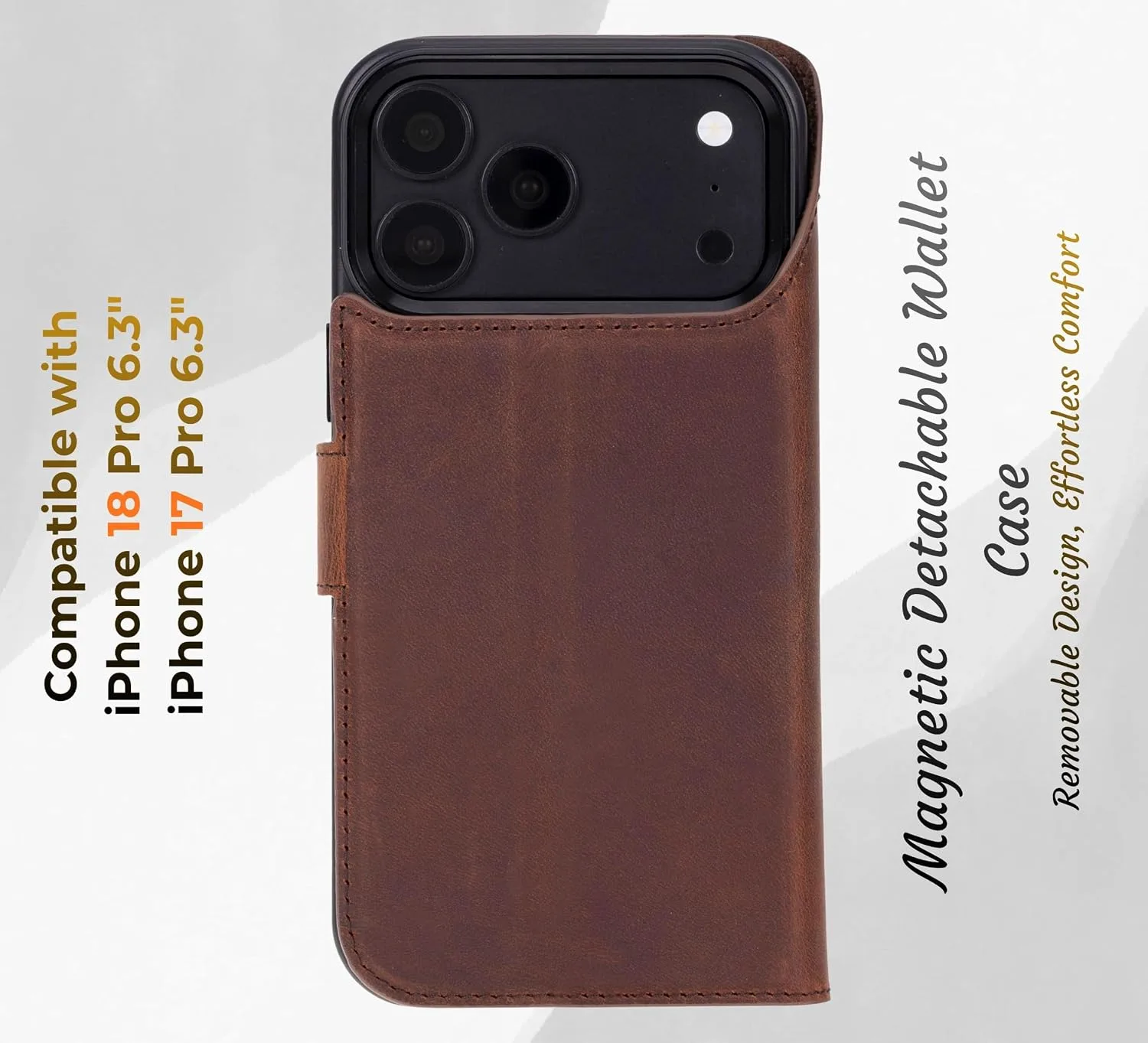 VENOULT Detachable Wallet Case for iPhone 18/17 Pro, Full Grain Leather