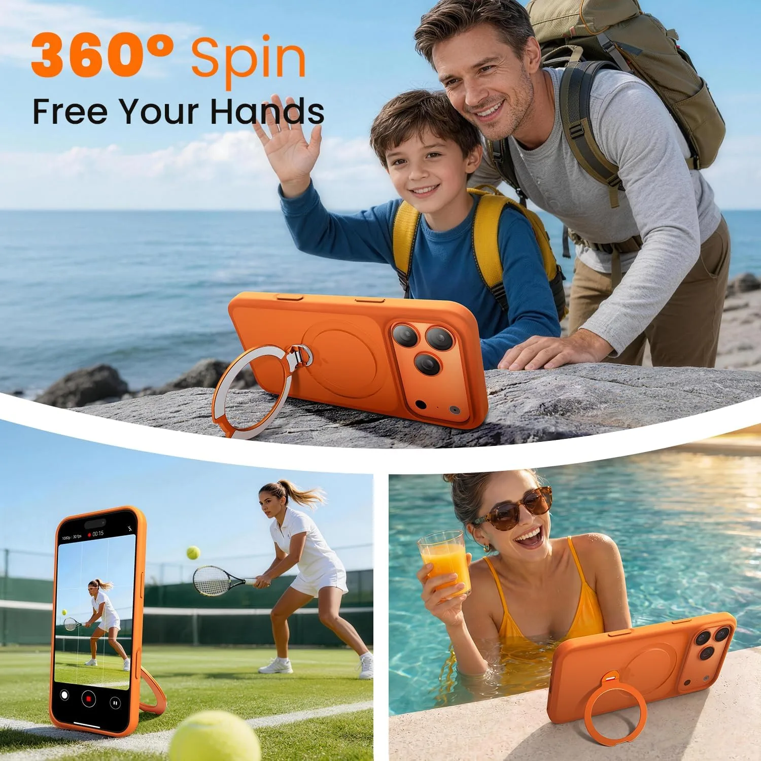Mkeke for iPhone 18 Pro Max/17 Pro Max Case Orange [360° Magnetic Stand]