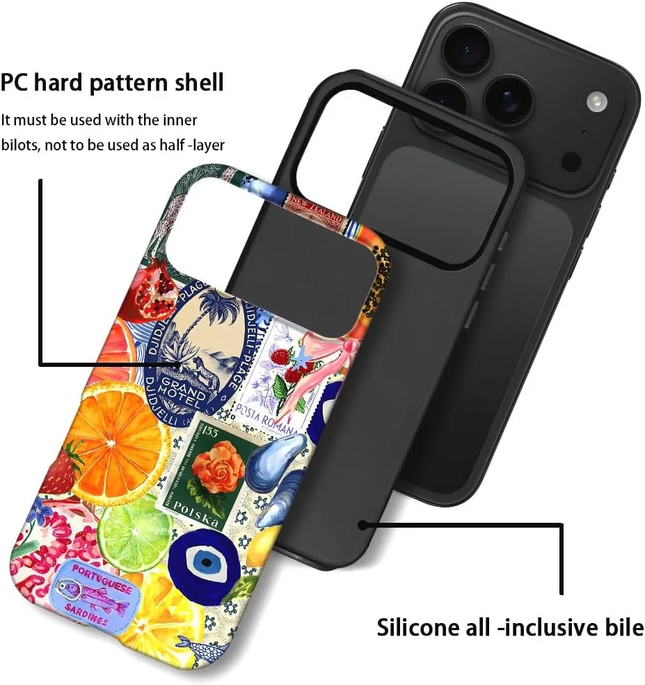Case Compatible with iPhone 18 Pro Max/iPhone 17 Pro Max,Fall Prevention Hybrid 2-Layer Hard Shell Phone Cover for Girls Boys,Bow European Summer Lemon Collage
