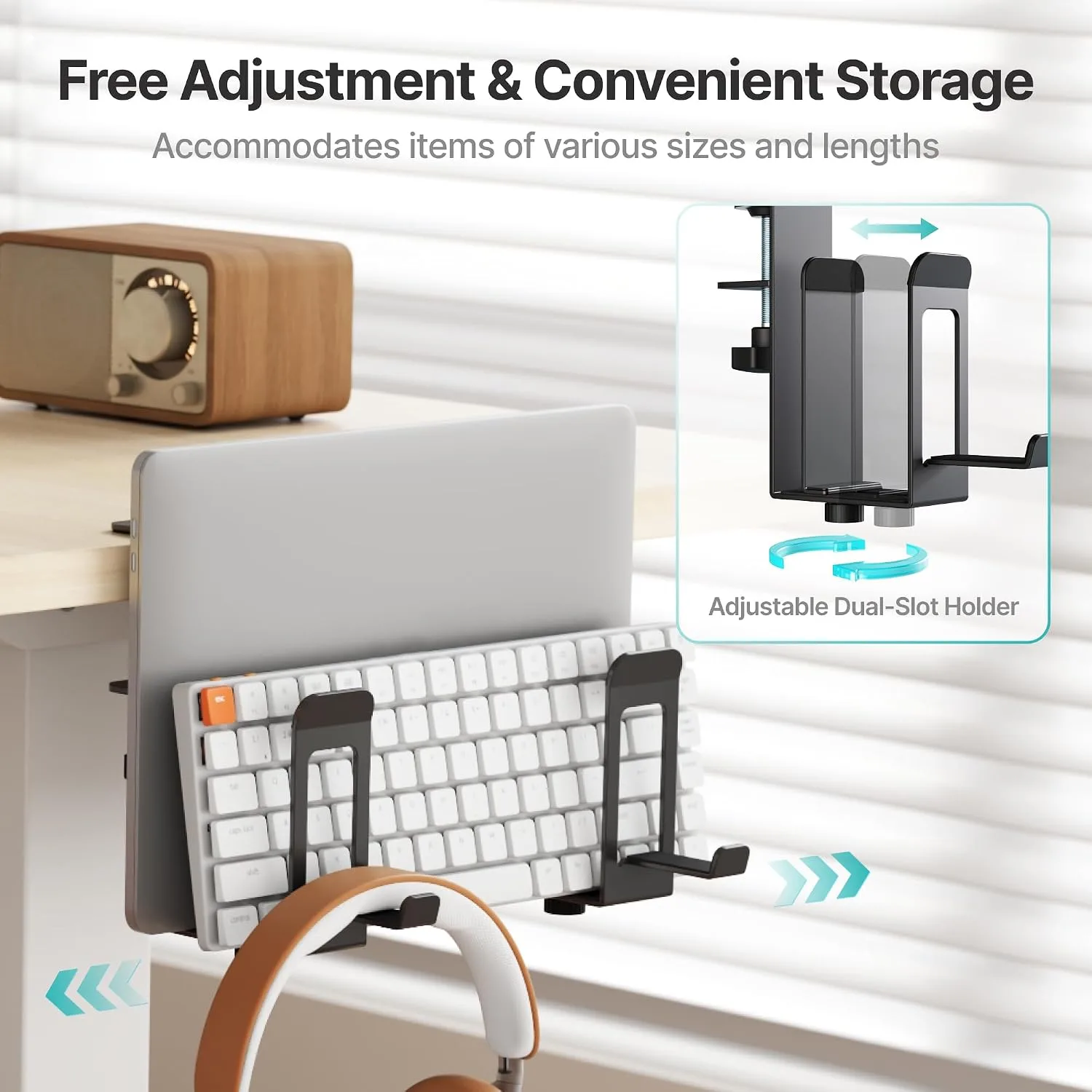 PEGZONE Laptop Stand Vertical, 2-Slot Under Desk Laptop Holder, Black