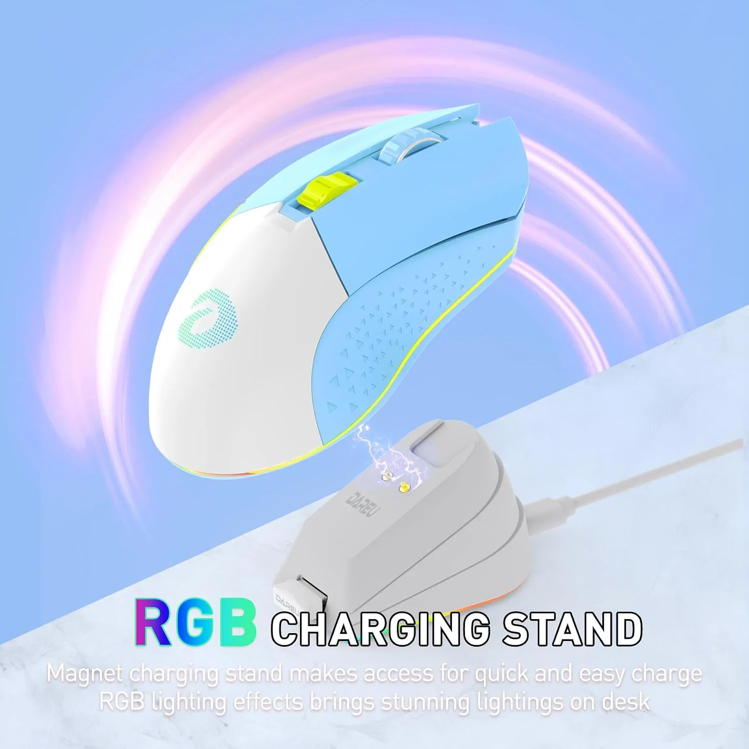DAREU Wireless Gaming Mouse with Charging Dock Rechargeable, RGB