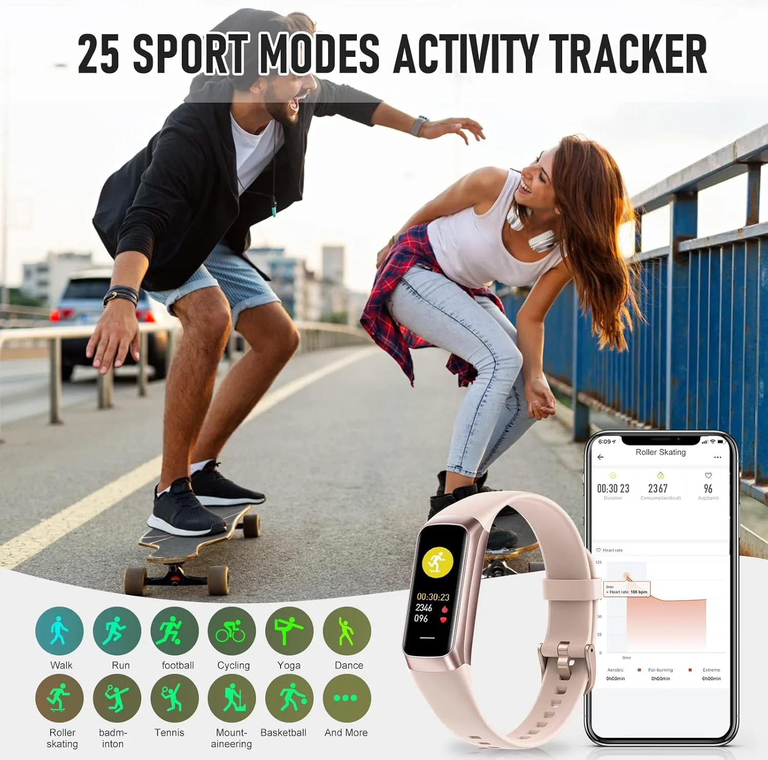 Fitness Tracker with 24/7 Heart Rate, Activity Trackers with Blood Pressure Sleep Monitor, 1.10" AMOLED Screen Step Tracker, Waterproof Step Counter, Health Smart Watch Pedometer for Women Men