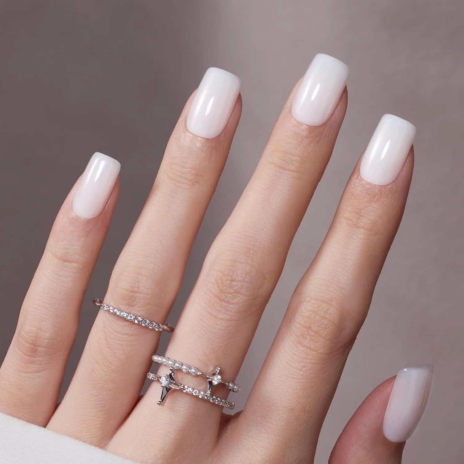 Beetles Milky White Press On Nails, 160Pcs Short Squoval Fake Nails