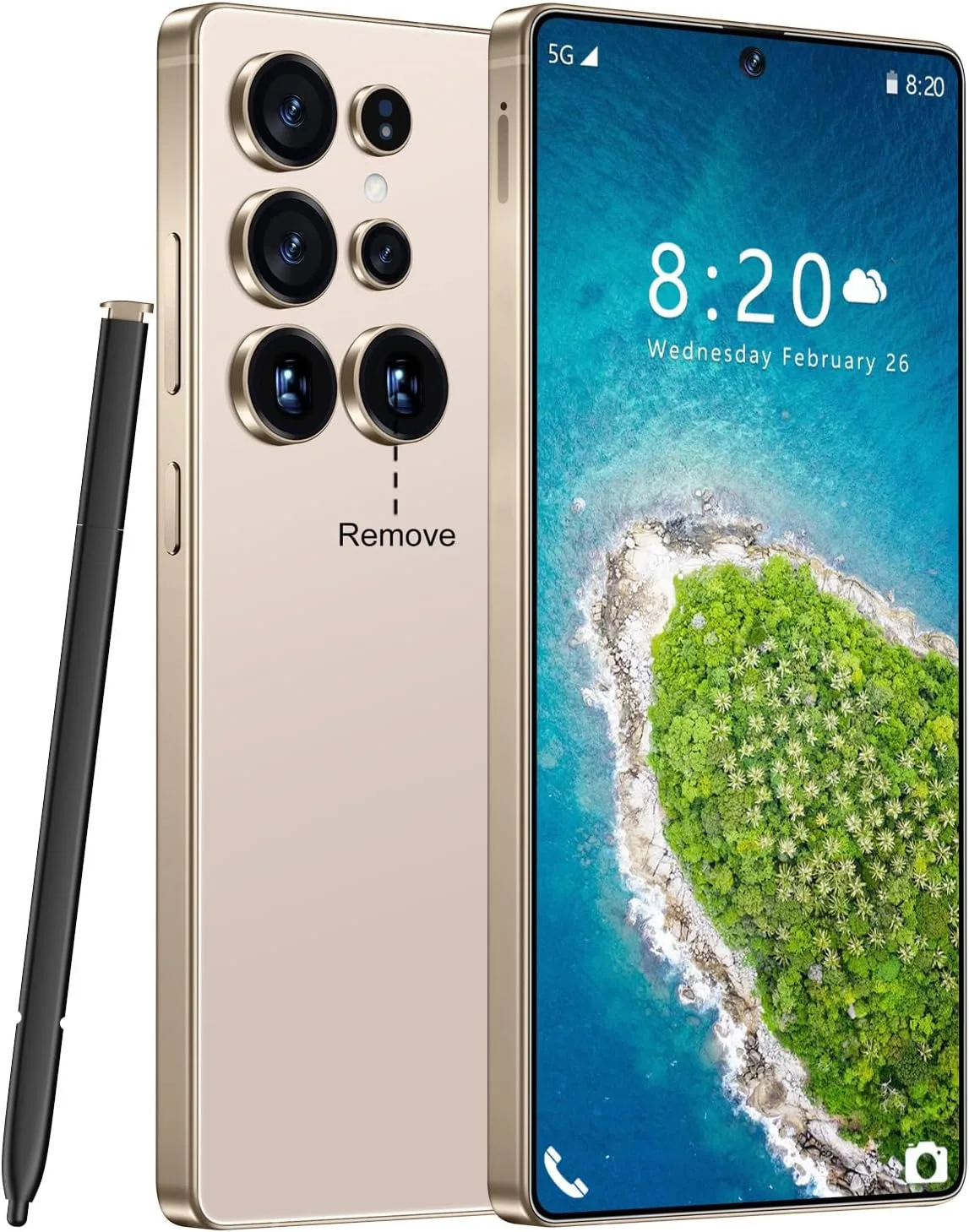 Huness S25 Ultra Unlocked Phone,Built in Pen The Phone,Cell Phone Battery 7000mAh 6.99" HD Screen,Android 14 16+512GB Smartphone,Dual SIM/5G/Face ID/Fingerprint Lock/GPS (Gold, 16+512)