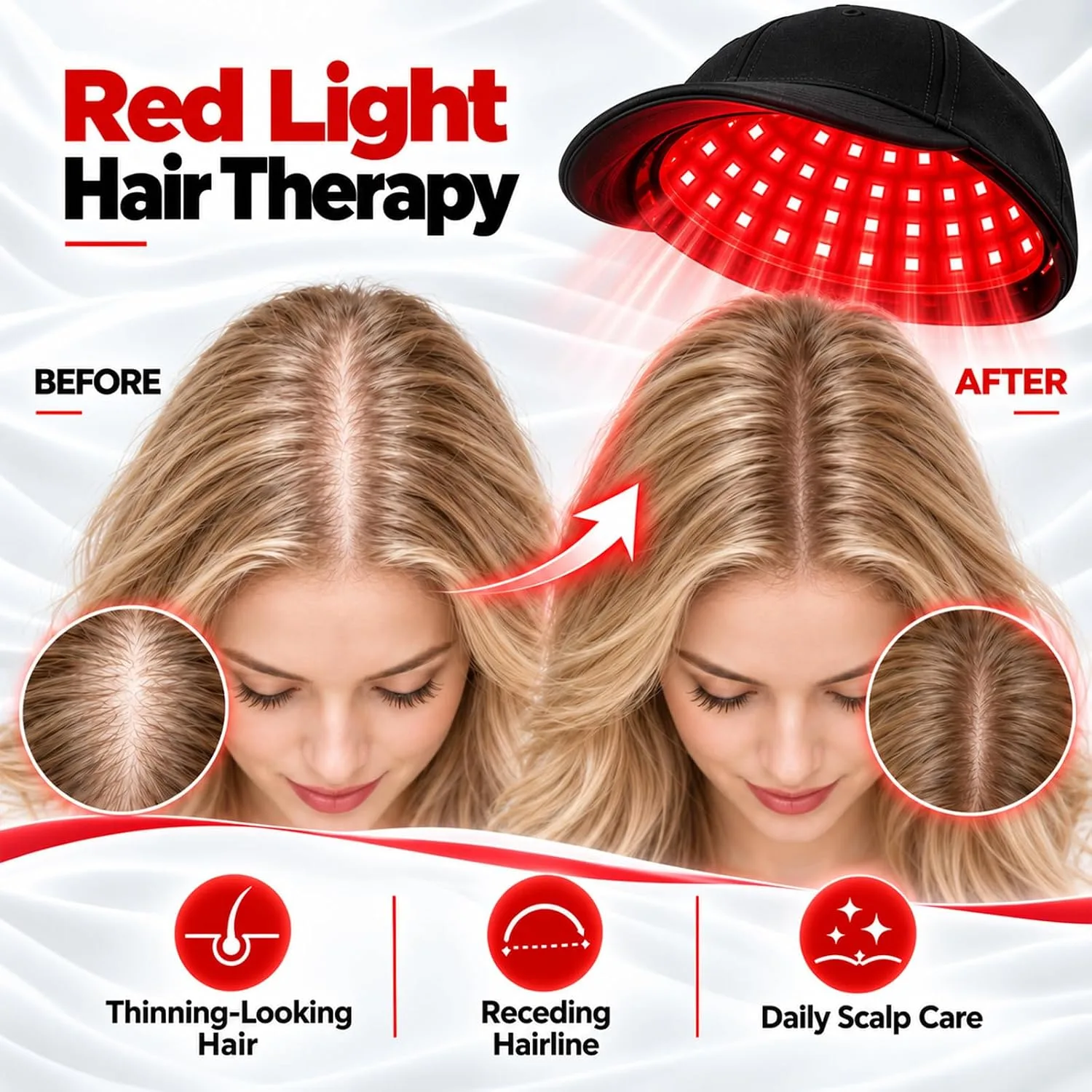 Laser Hair Growth Cap, 650nm LLLT Red Light Therapy Cap, Black