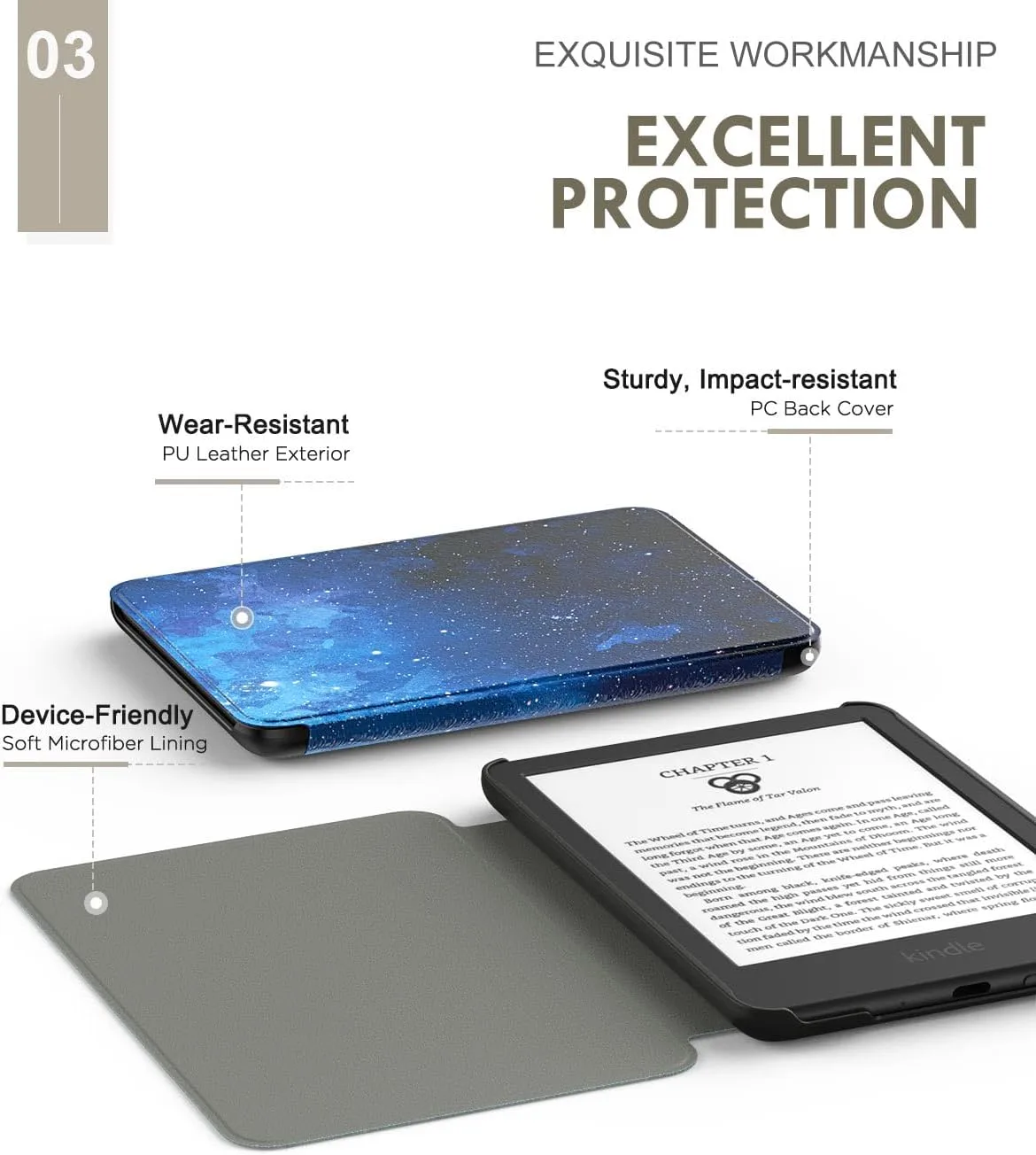 MoKo Case for 6" Amazon Kindle Basic 11th Gen 2024/2022, BlueStarrySky