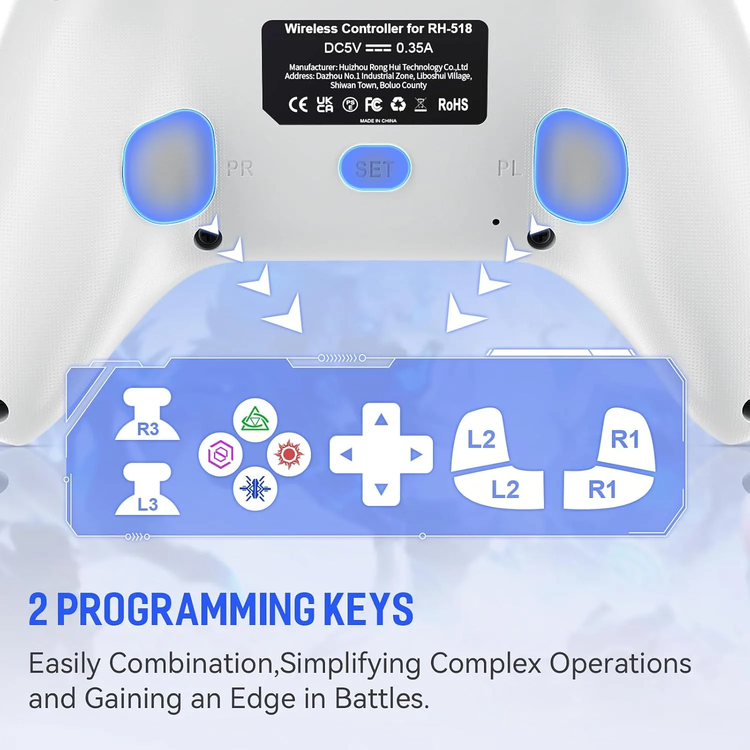 Dinosoo 10ft Wired Controller with Multi-Touch Pad & Back Buttons for PS5, PS4, PC – Turbo, Macro, 3.5mm Headphone Jack