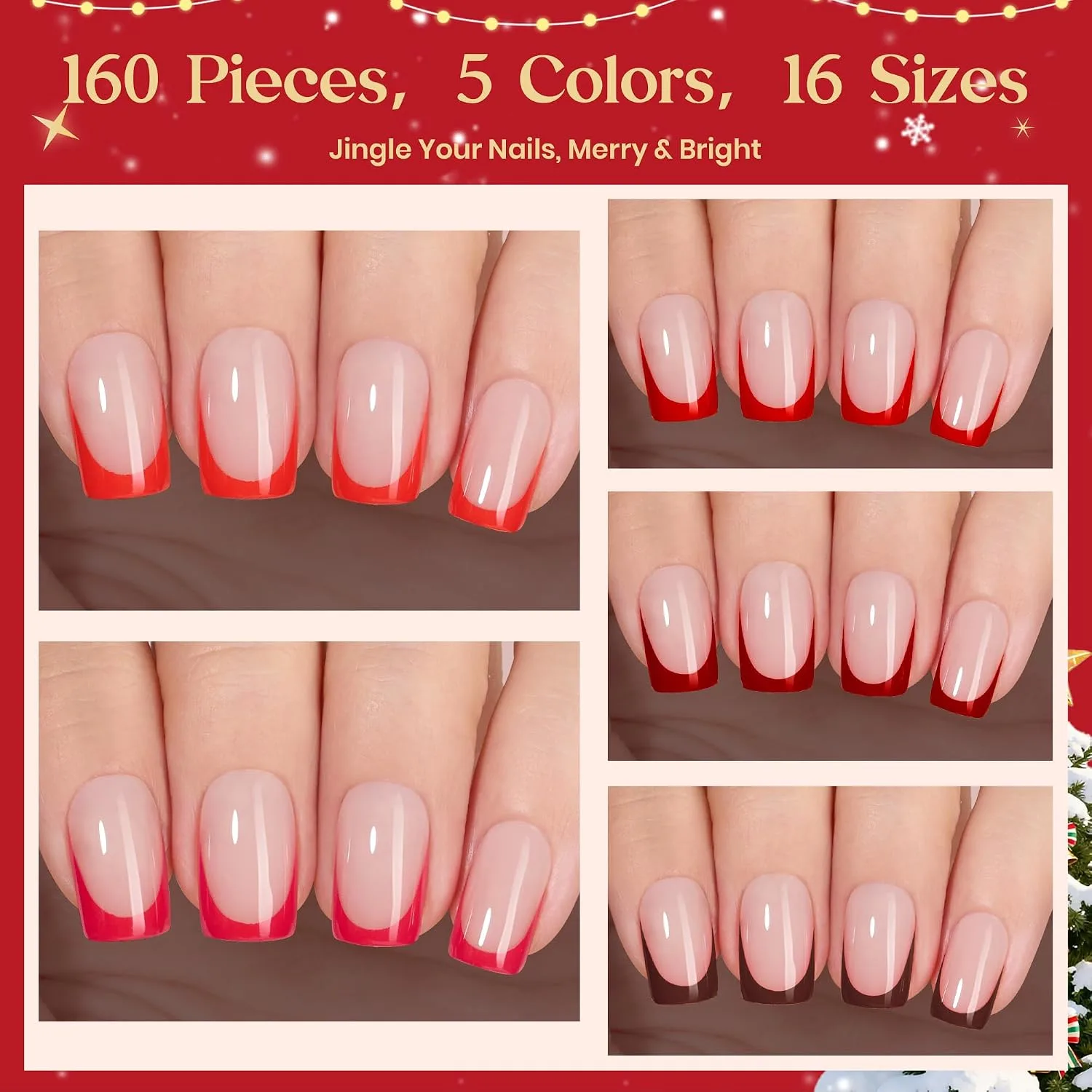 Beetles Halloween Red French Tip Press On Nails - 5 Colors Short Square