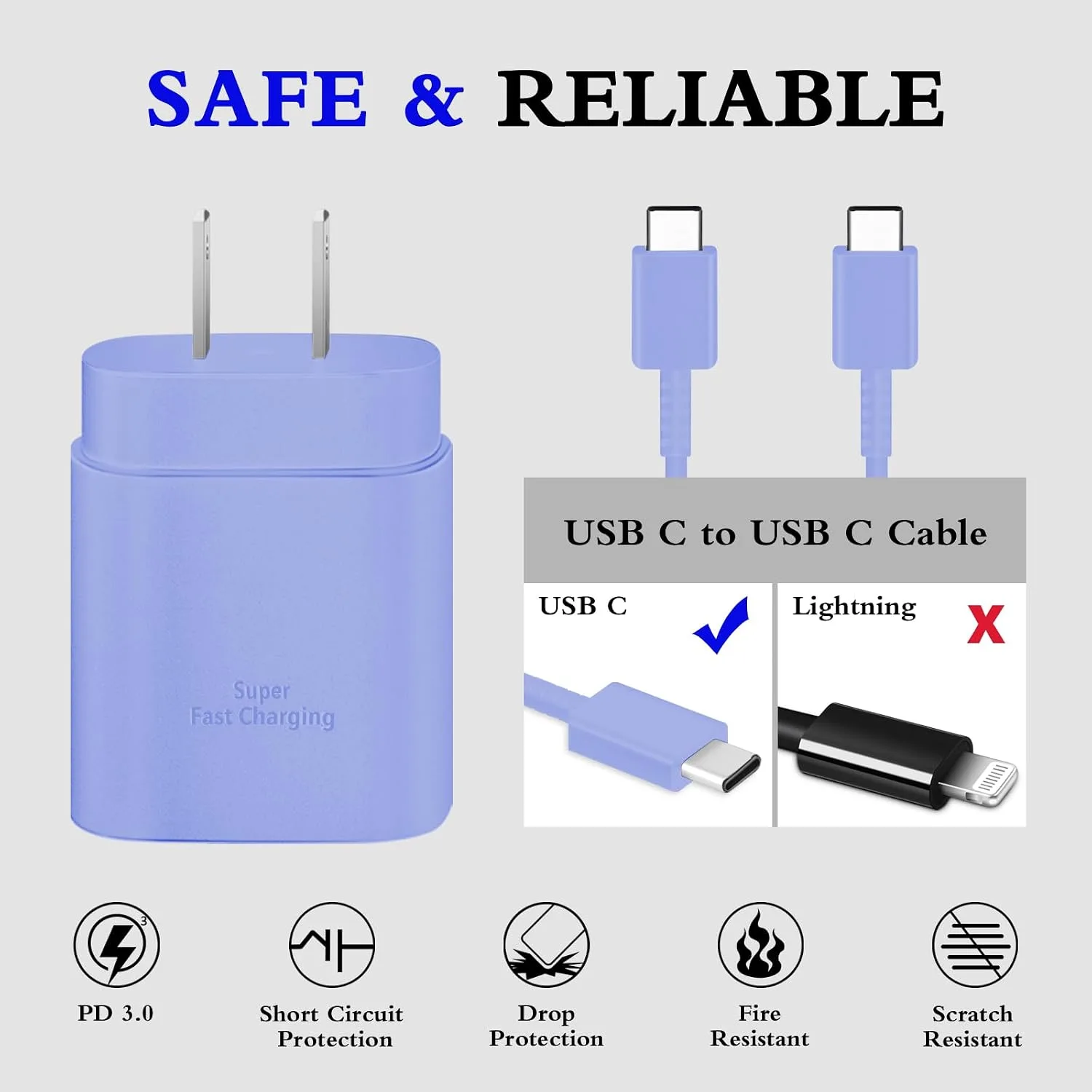 Type C Charger Fast Charging 2-Pack 25W Long 6FT USB C Cable