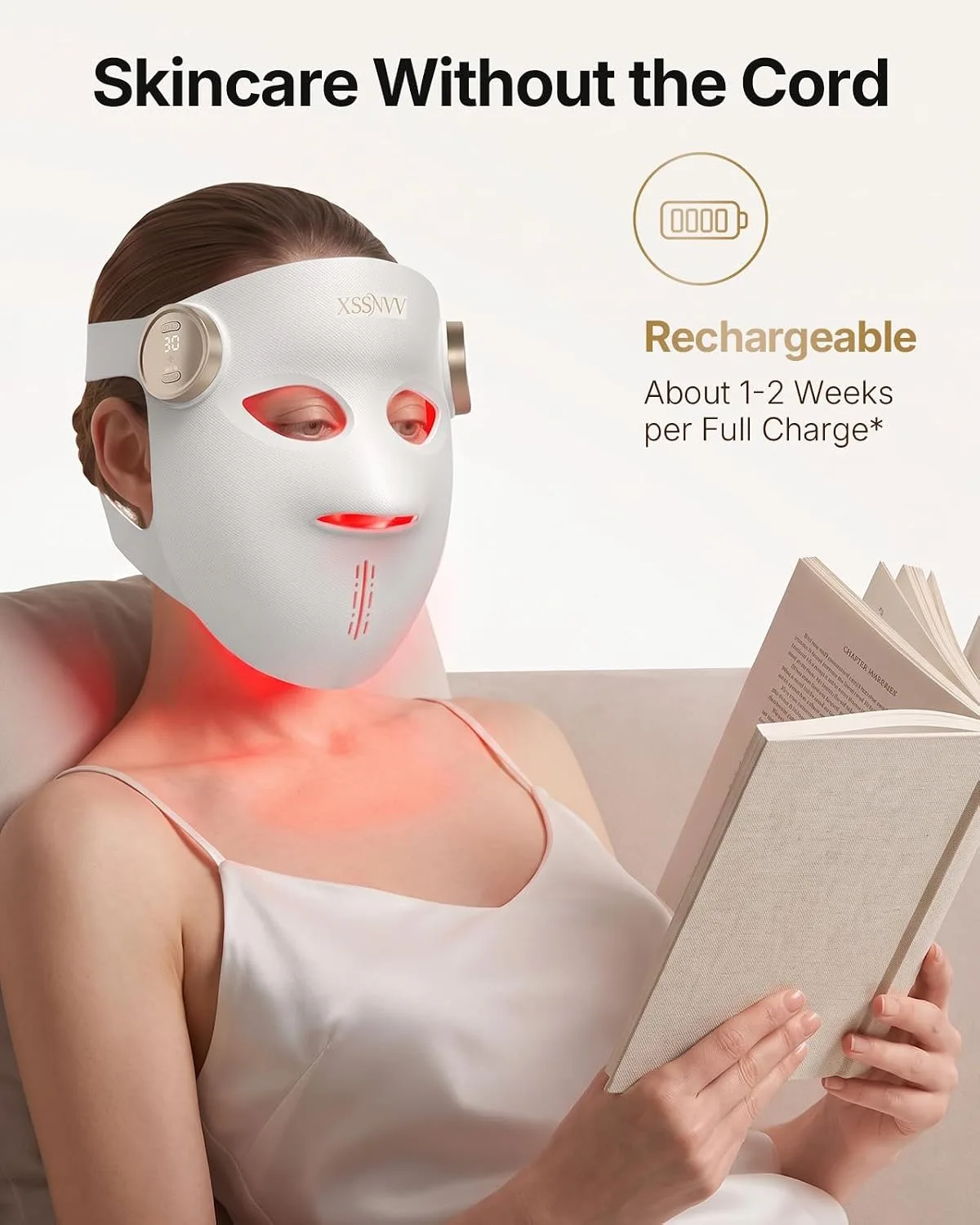 Red Light Therapy for Face 4D Cordless LED Face Mask Dual NIR, White