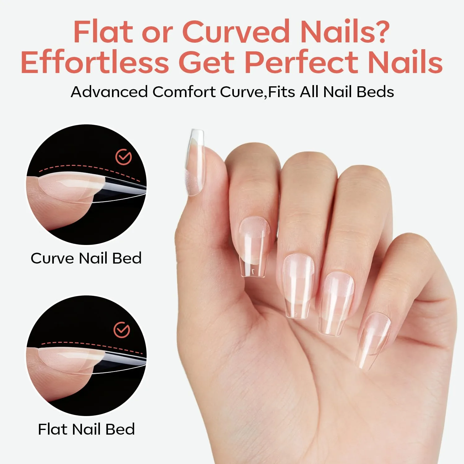 Modelones Short Coffin Nail Tips 360pcs Soft Clear Press On Nail Half Matte