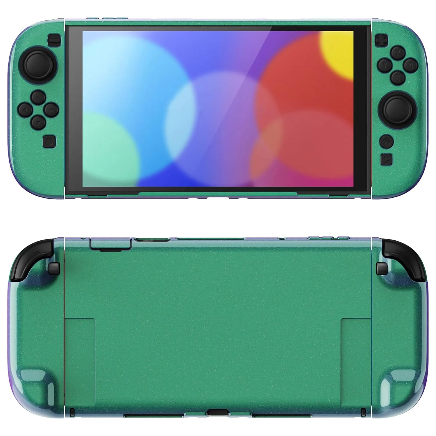 PlayVital Protective Case for Nintendo Switch 2 with Extra Stand & Thumb Grip Caps | Split Design, Dockable Hard Cover Shell for Nintendo Switch 2 | Solid Color Series, Chameleon Green Purple
