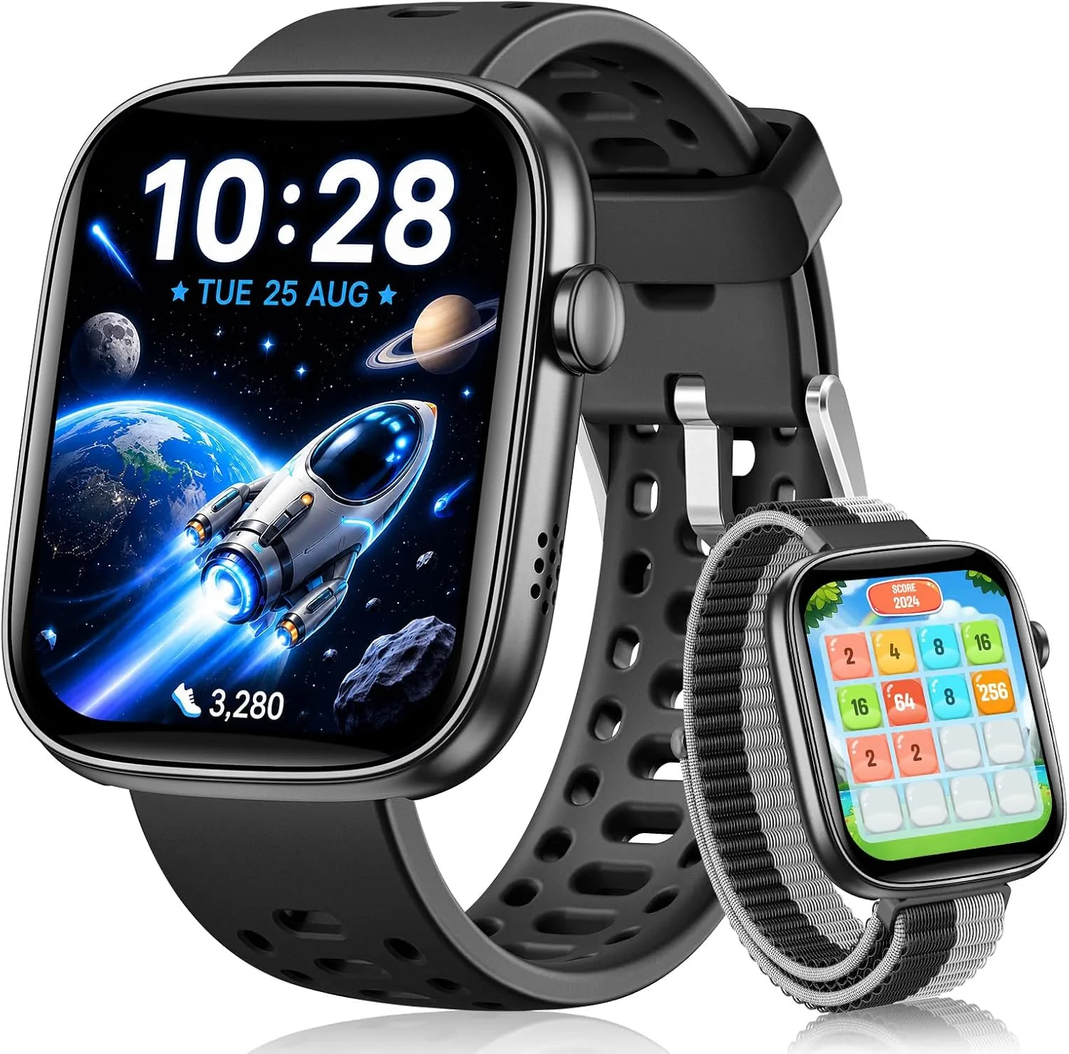Kids Smart Watch No Phone Needed, 1.83" Smart Watch Fitness Trackers(Black)