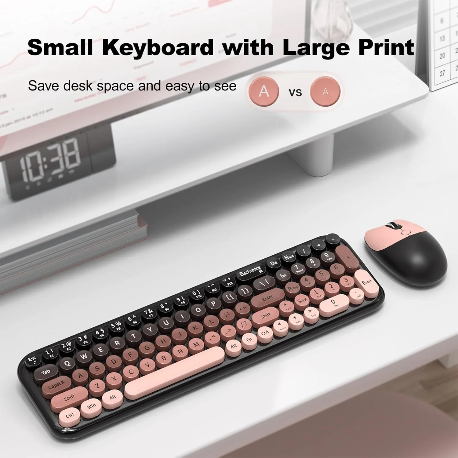 MOFII Wired Retro Typewriter Keyboard and Mouse Combo, Full Size USB Plug & Play for Windows PC Laptop- Black Blue