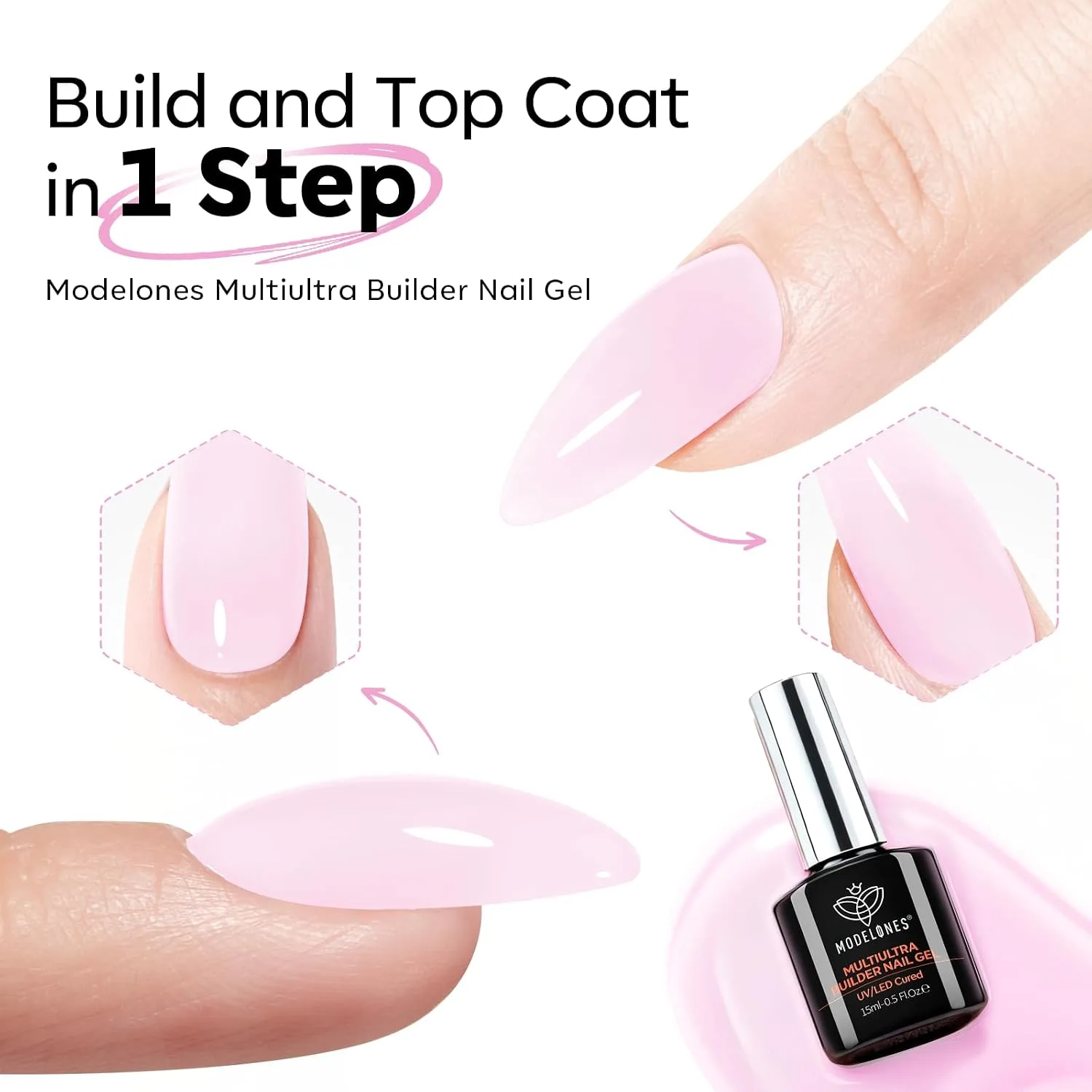 modelones Builder Nail Gel, Baby Pink Builder No Top Coat Needed,