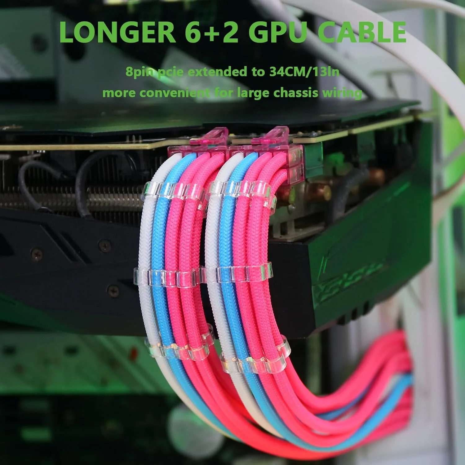 Sirlyr Pre-Bend PSU Extension Cables,24/8Pin,Pink/Blue/White
