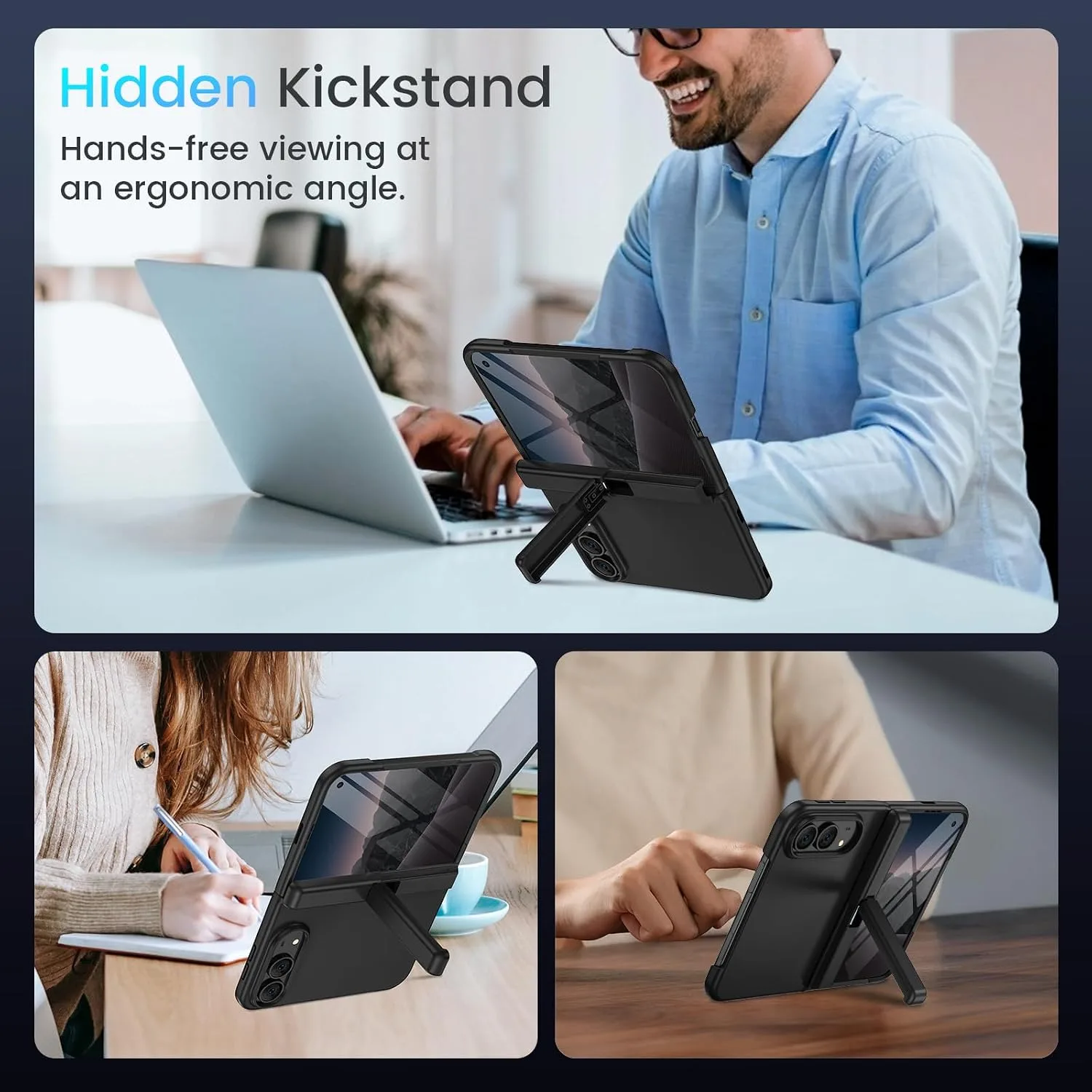 Magnetic for iPhone Duo Case with Screen Protector & Hidden Kickstand Black