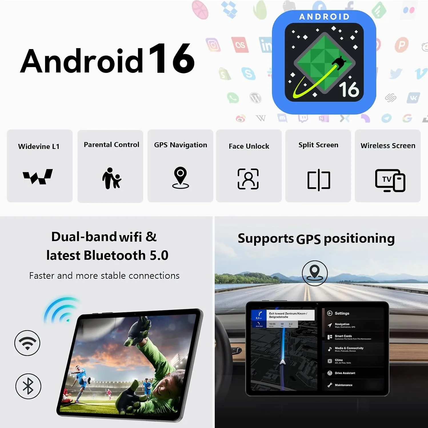 Android 16 Tablet, 10 Inch Tablet with Octa-Core, 24GB RAM 64GB ROM 2TB Expand, Gemini AI, 6000mAh, WiFi, GPS, Dual Camera, BT 5.0, 2 in 1 Tablets PC with Keyboard, Case, Mouse, Stylus (Brown)