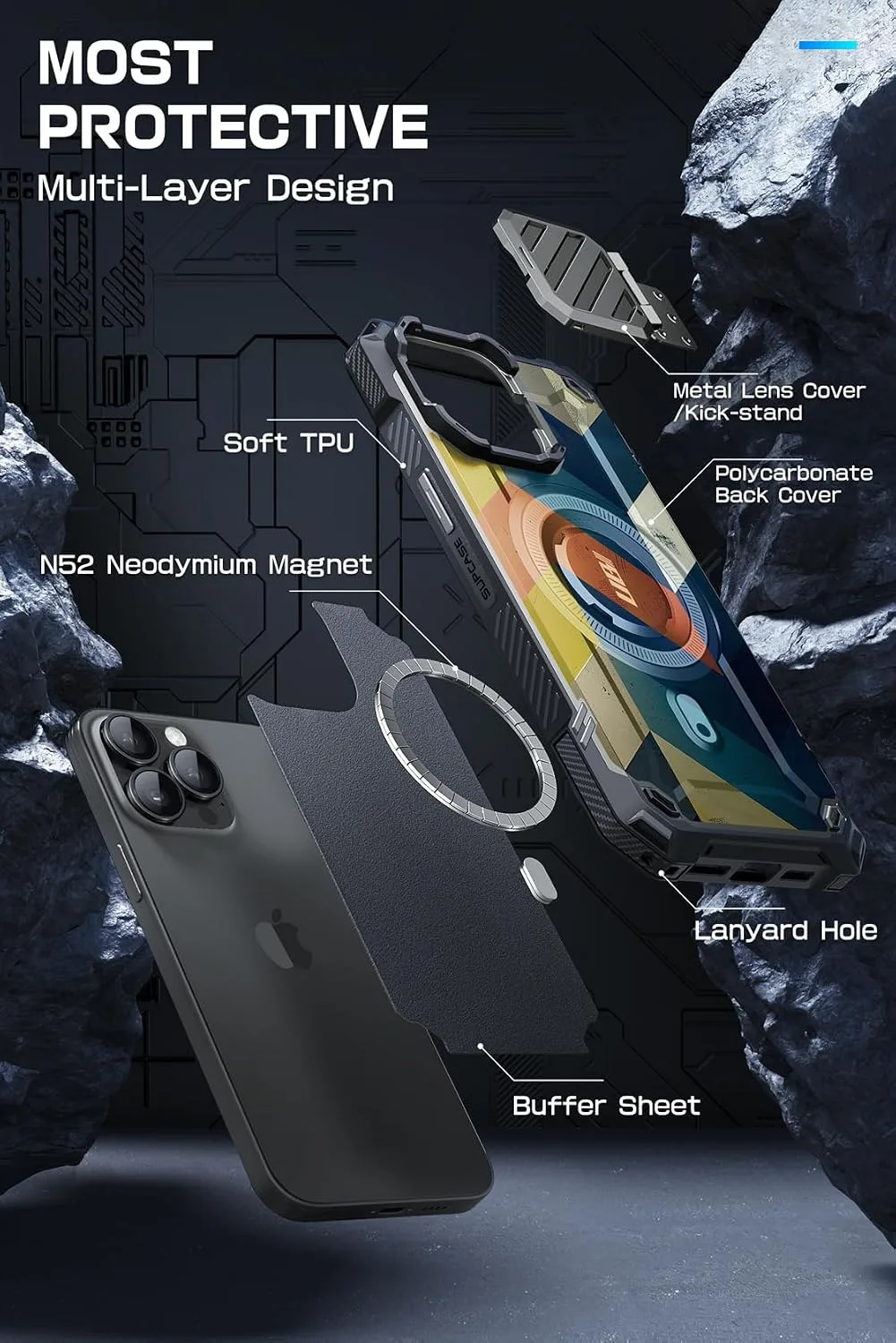 SUPCASE for iPhone 15 Pro Max Case (6.7 inch) with Camera Cover Stand