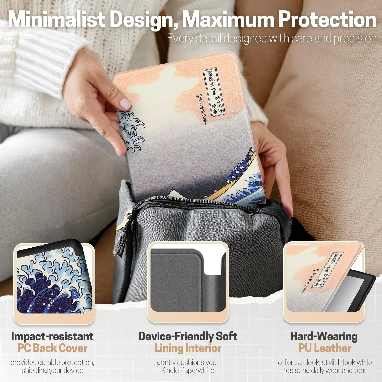 TNP Kindle Paperwhite 12th Gen Case, Colorsoft 7-Inch Cover, Great Wave