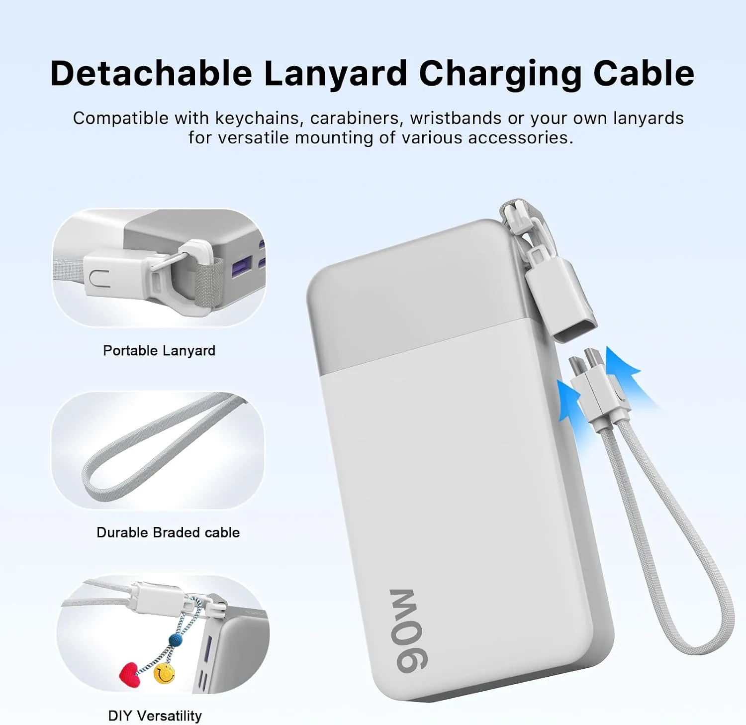 NOBIS Portable Charger 20000mAh 90W Power Bank w/Detachable Cable