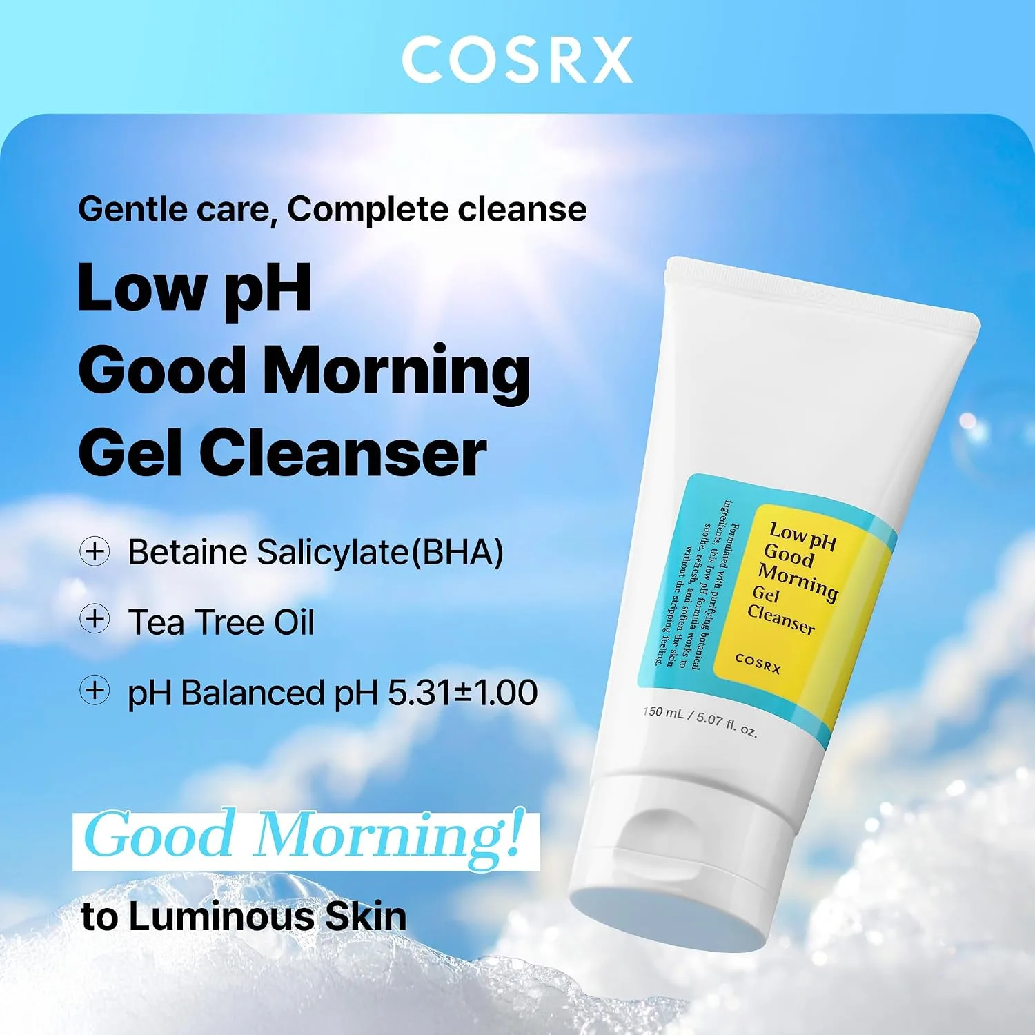 COSRX Low pH Good Morning Gel Face Cleanser, Gentle Face Wash, 5.07 fl oz