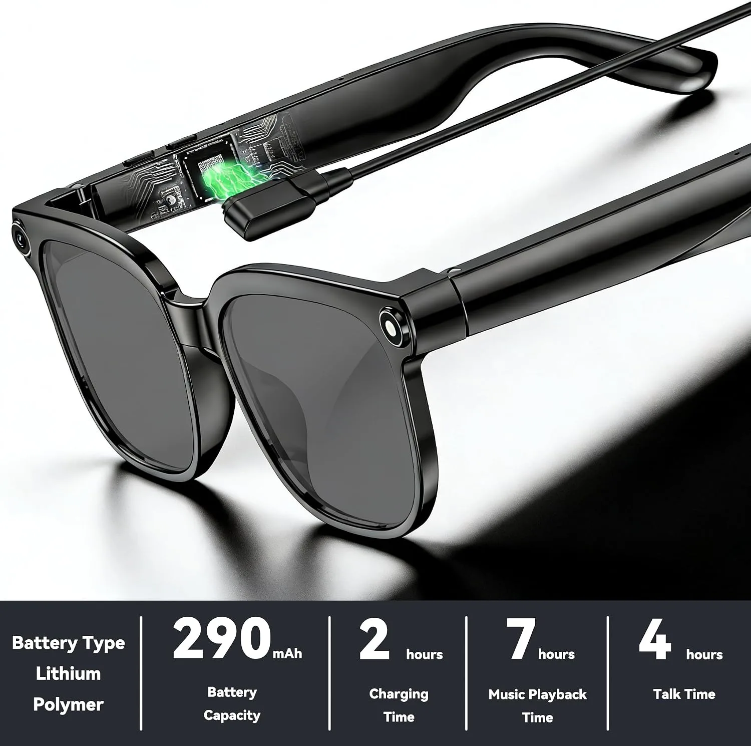 AI Smart Glasses with Camera, 1080P EIS Video, Bluetooth Music