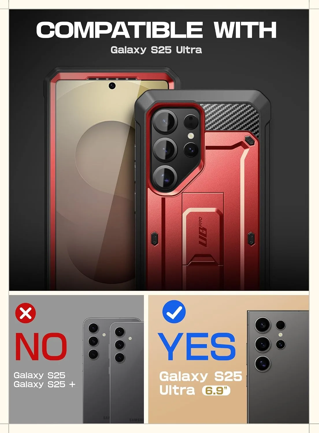 SUPCASE for Samsung Galaxy S25 Ultra Case with Screen Protector, Red