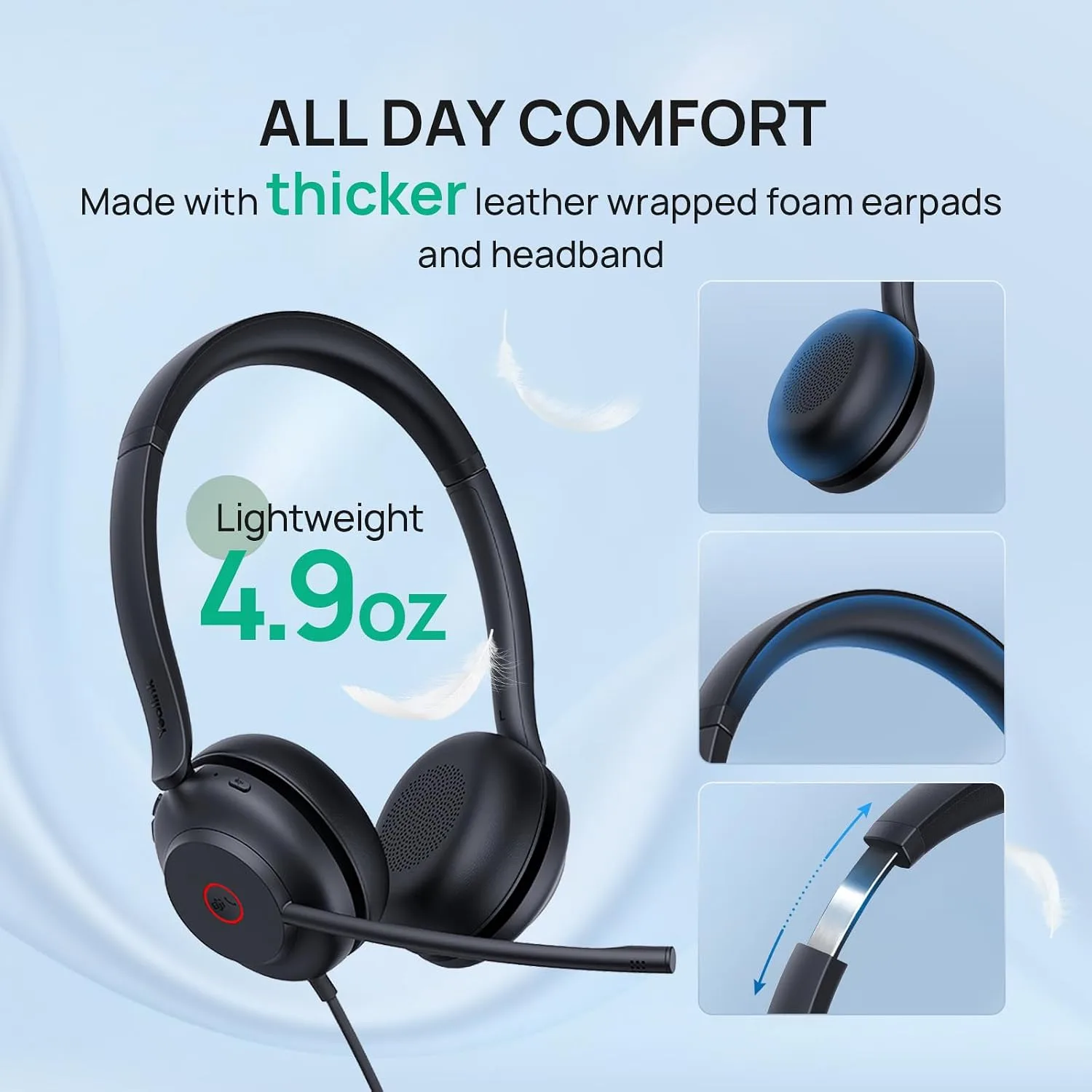Yealink UH35 Wired Headset,USB-A,AI Noise Canceling Mic,Call Control,On-Ear