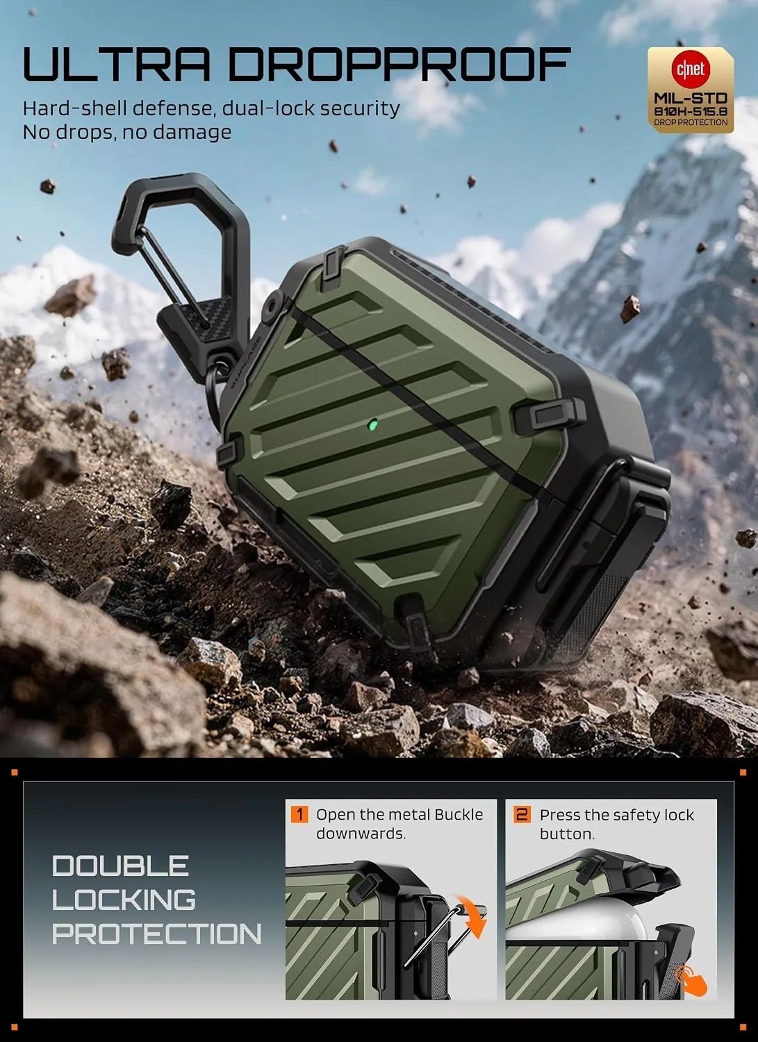 SUPCASE for AirPods Pro 3 Case with IP68 Waterproof, Lock &Carabiner,Guldan