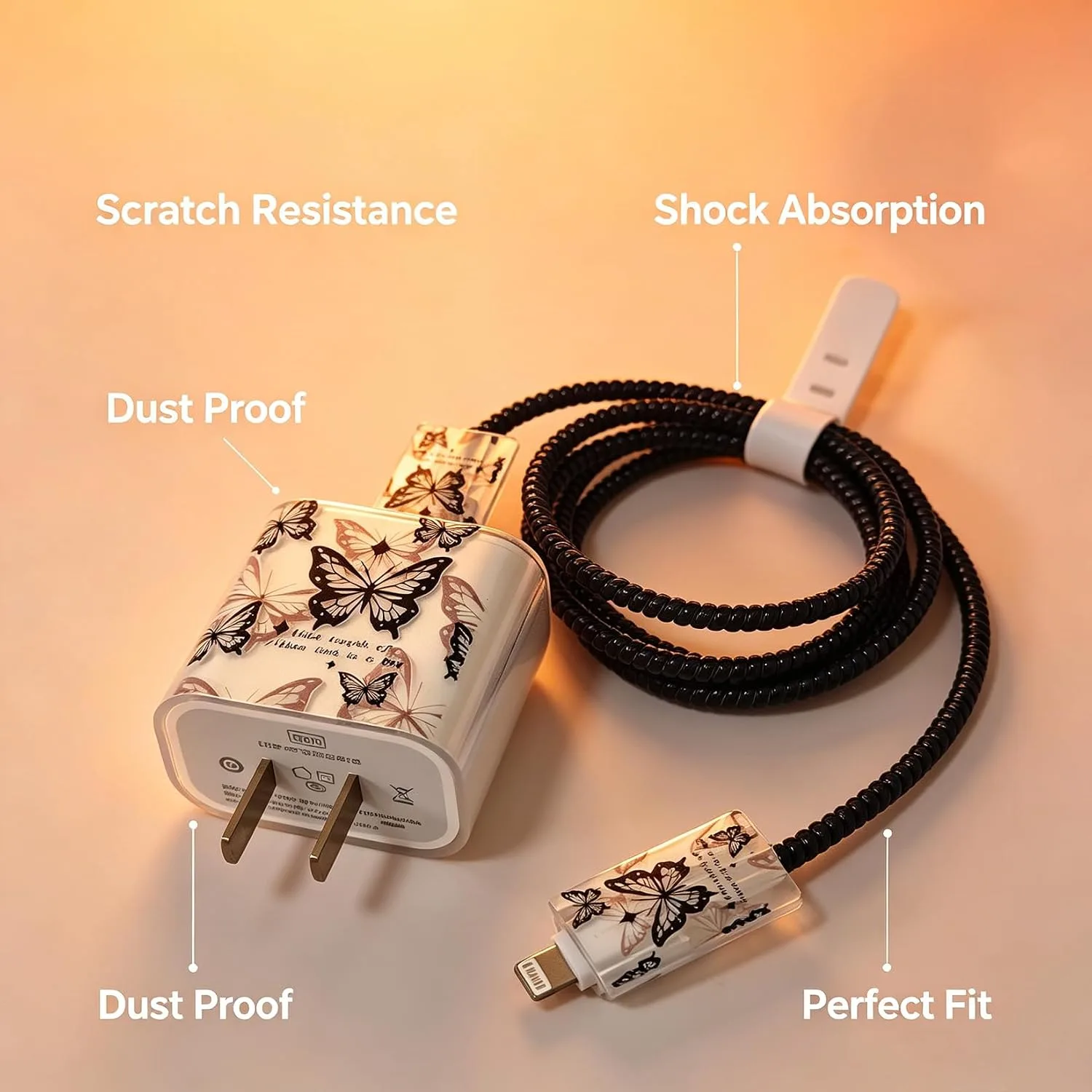 Compatible with iPhone 18W/20W USB-C Charger Protector Cover, 3D Cute Cartoon Charger Case for Apple iPhone 20W USB-C Power Adapter and Lightning Cable Protective Wire Saver (Butterfly)