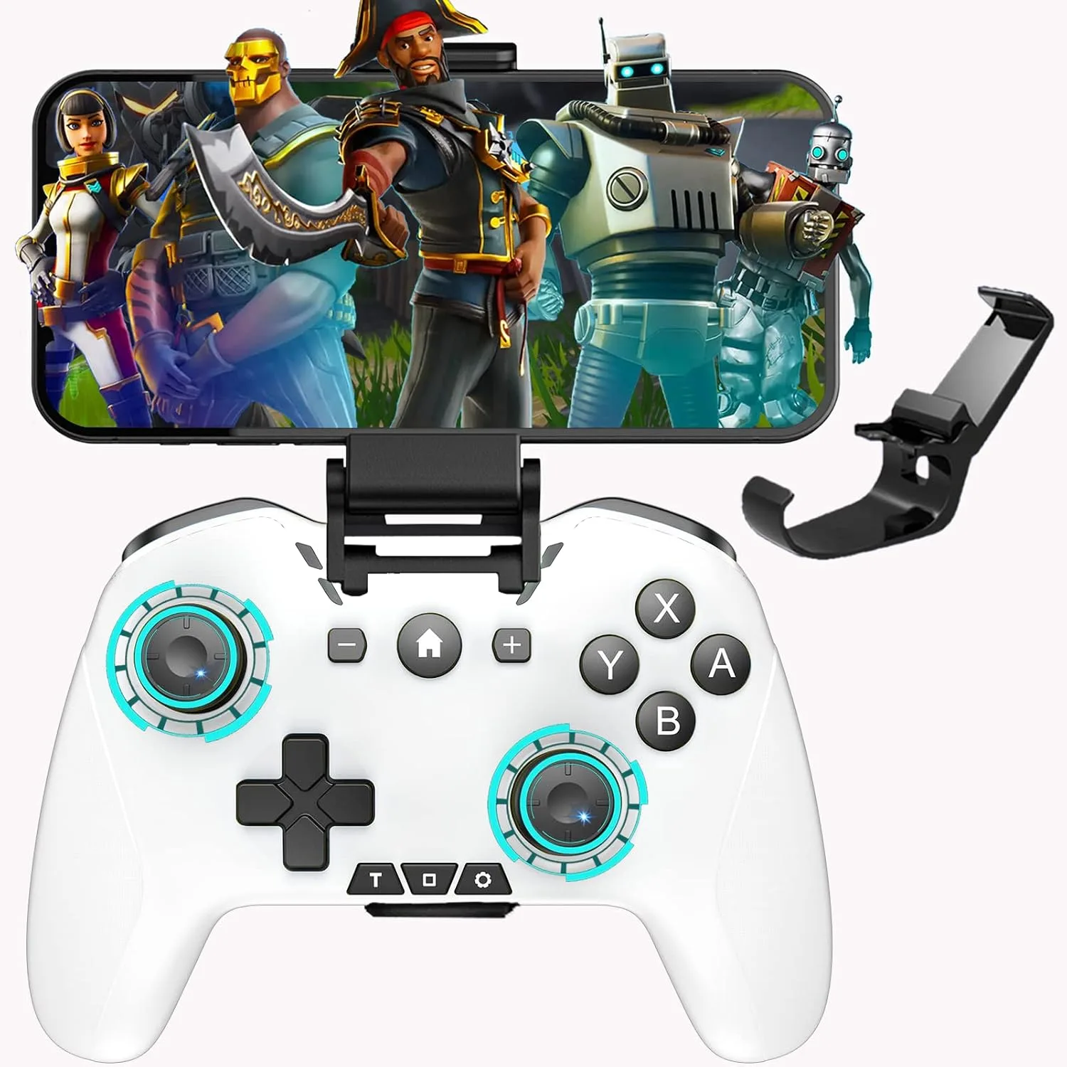 Control Bluetooth para Switch/Mac/PC/Steam/Móvil Unihow Blanco y Negro con clip