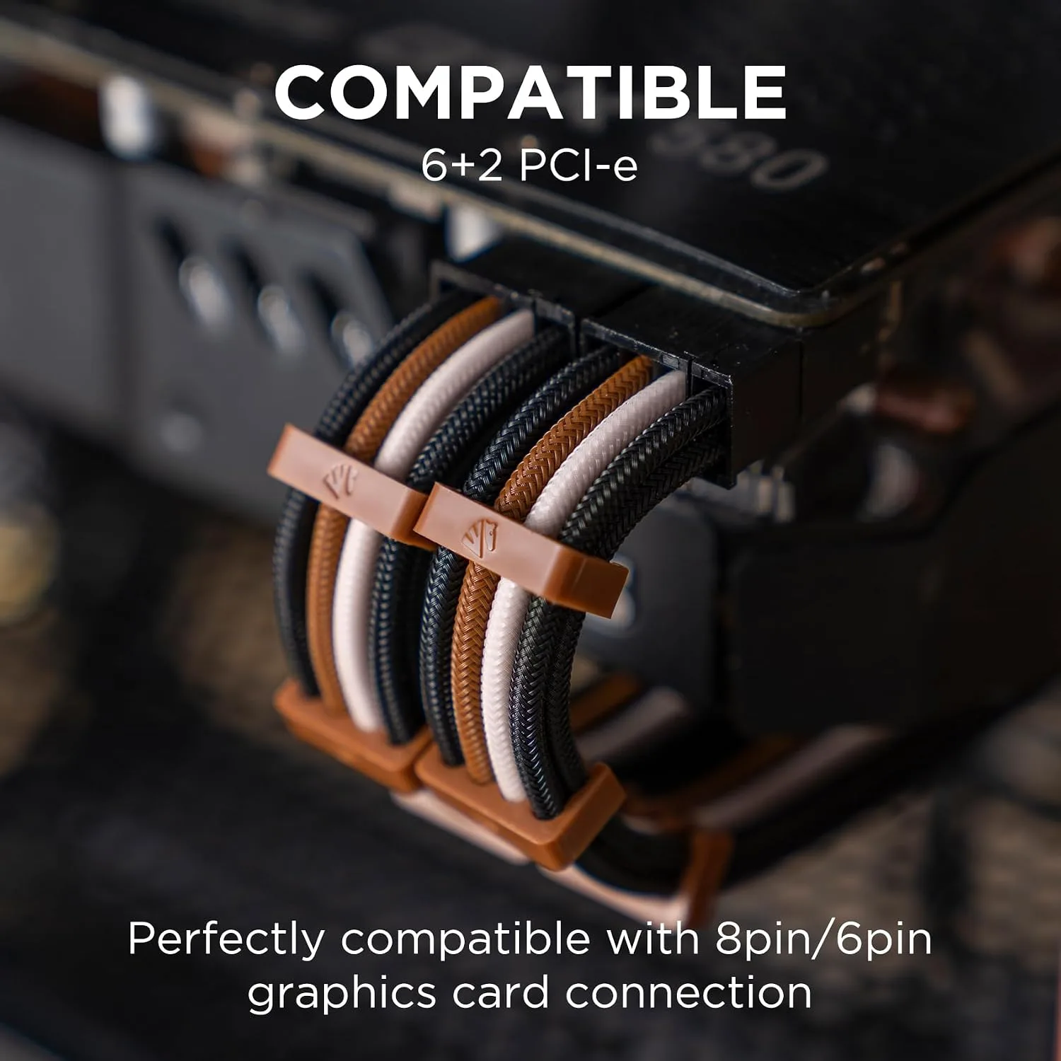 AsiaHorse Upgraded 16AWG PSU Cable Extension Sleeved Custom Mod GPU PC Power Supply Soft Braided Cables (Black-Brown) with Two Color Comb Kit 24P/8P to 6+2P/8P to 4+4P 30CM