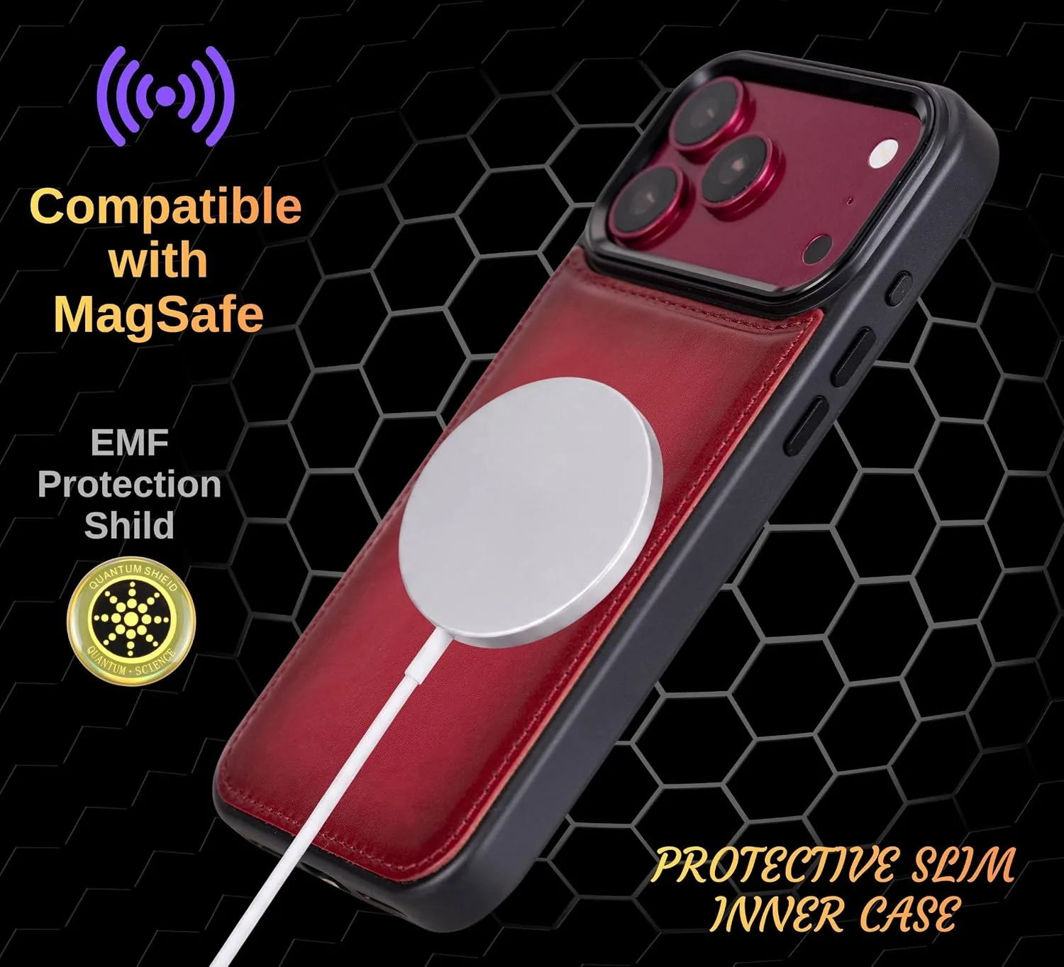 VENOULT Wallet Case for iPhone, Full Grain Genuine Turkish Leather, Magnetic Detachable, RFID 4 Card Slots, Business Style, Compatible with MagSafe (Cranberry, iPhone 17 Pro MAX)