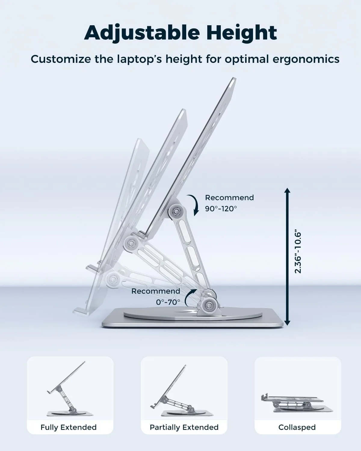 Aoviho 360° Rotating Laptop Stand for Desk | Adjustable, Foldable, Portable Aluminum Ergonomic Riser | Compatible with MacBook, Dell, HP & All Laptops 10-16 inch | Silver