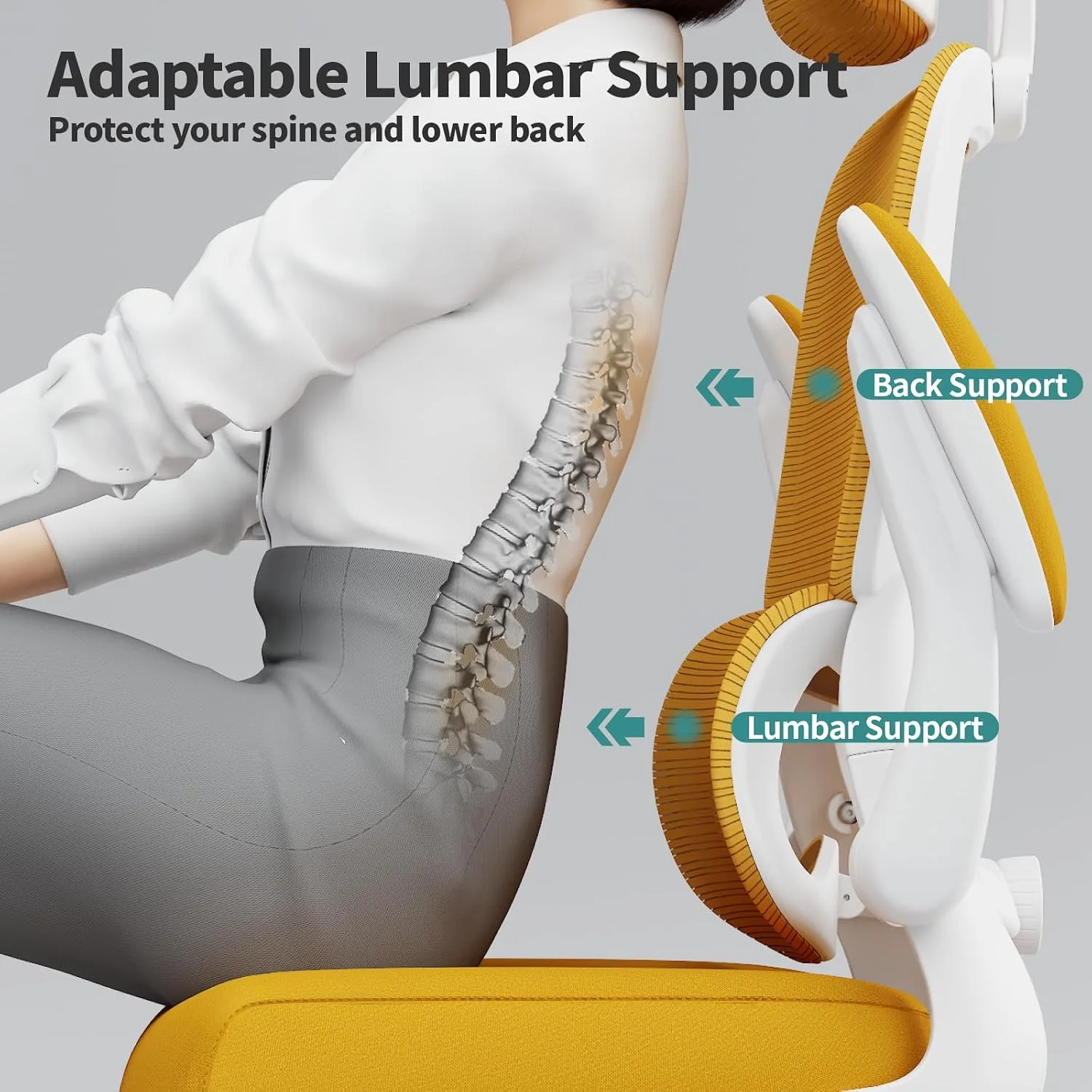 TRALT Office Chair Ergonomic Desk Chair with Lumbar Support Yellow, 1