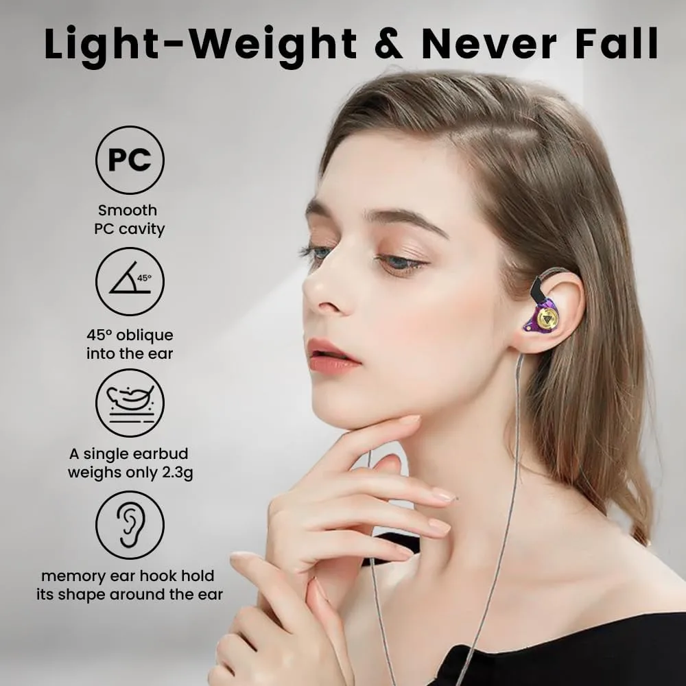 Wired Gaming Earbuds, Ak3file in Ear Monitors, Deep Bass Sound Wired Earbuds, HiFi in Ear Headphones with 1DD 10mm Dynamic Driver, IEM for Music Gaming Video Calling (Purple)