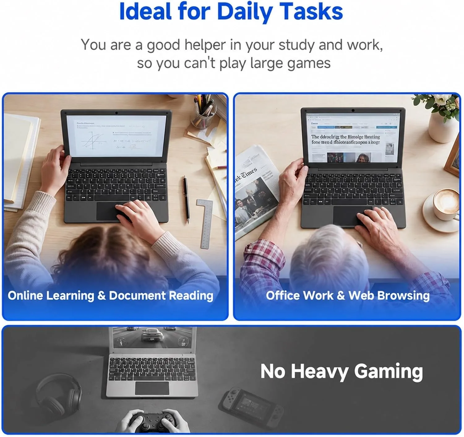 10.1 Inch Mini Netbook, Quad-Core Processor Laptop Computer, 2GB Memory 64GB Storage Android 12 Portable Notebook Built-in Webcam, WiFi & Bluetooth Keyboard & Mouse for Home Schooling & Office Work