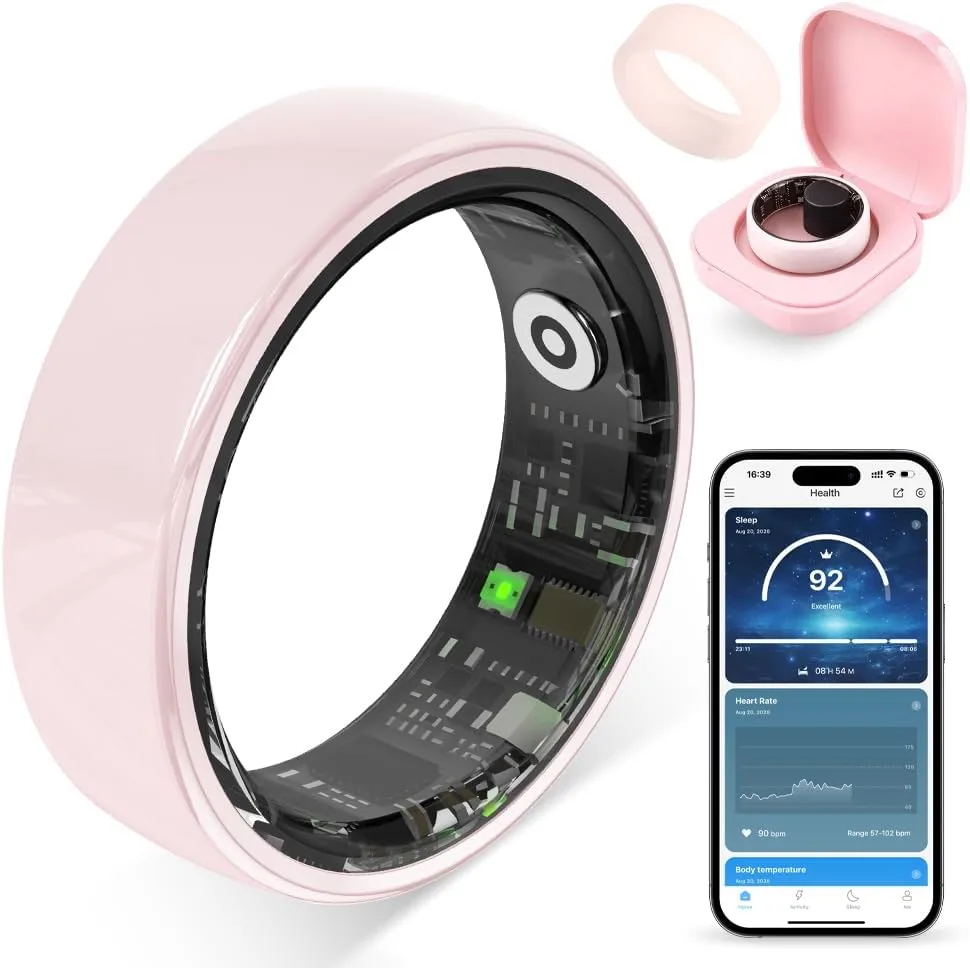 Smart Ring for Women, Health Tracker & 5ATM, COLMI R02. (Pink Ceramic, 8#)