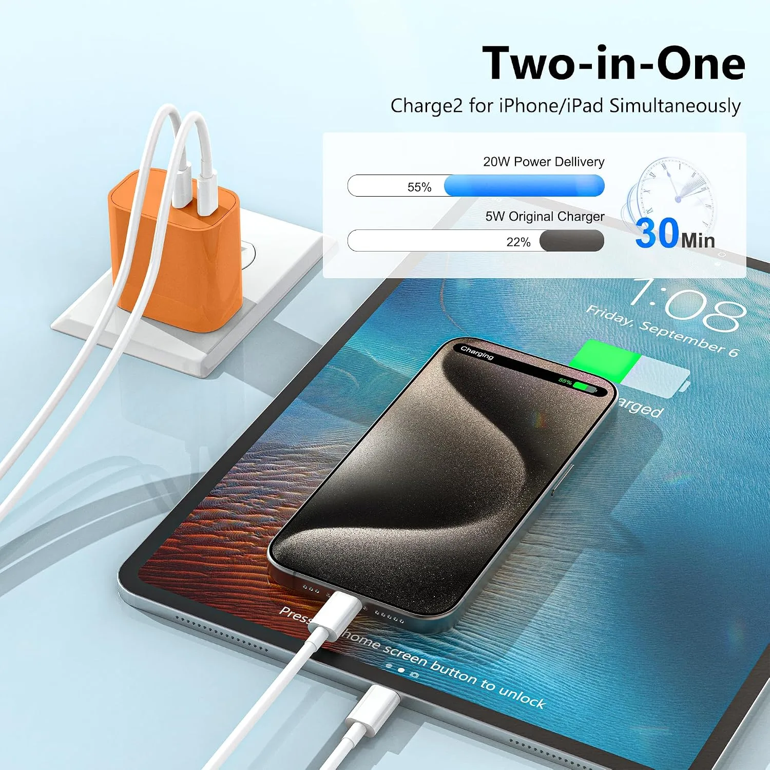 USB C Charger Block 3 Pack, Dual Port 20W Fast Wall Plug(Orange)
