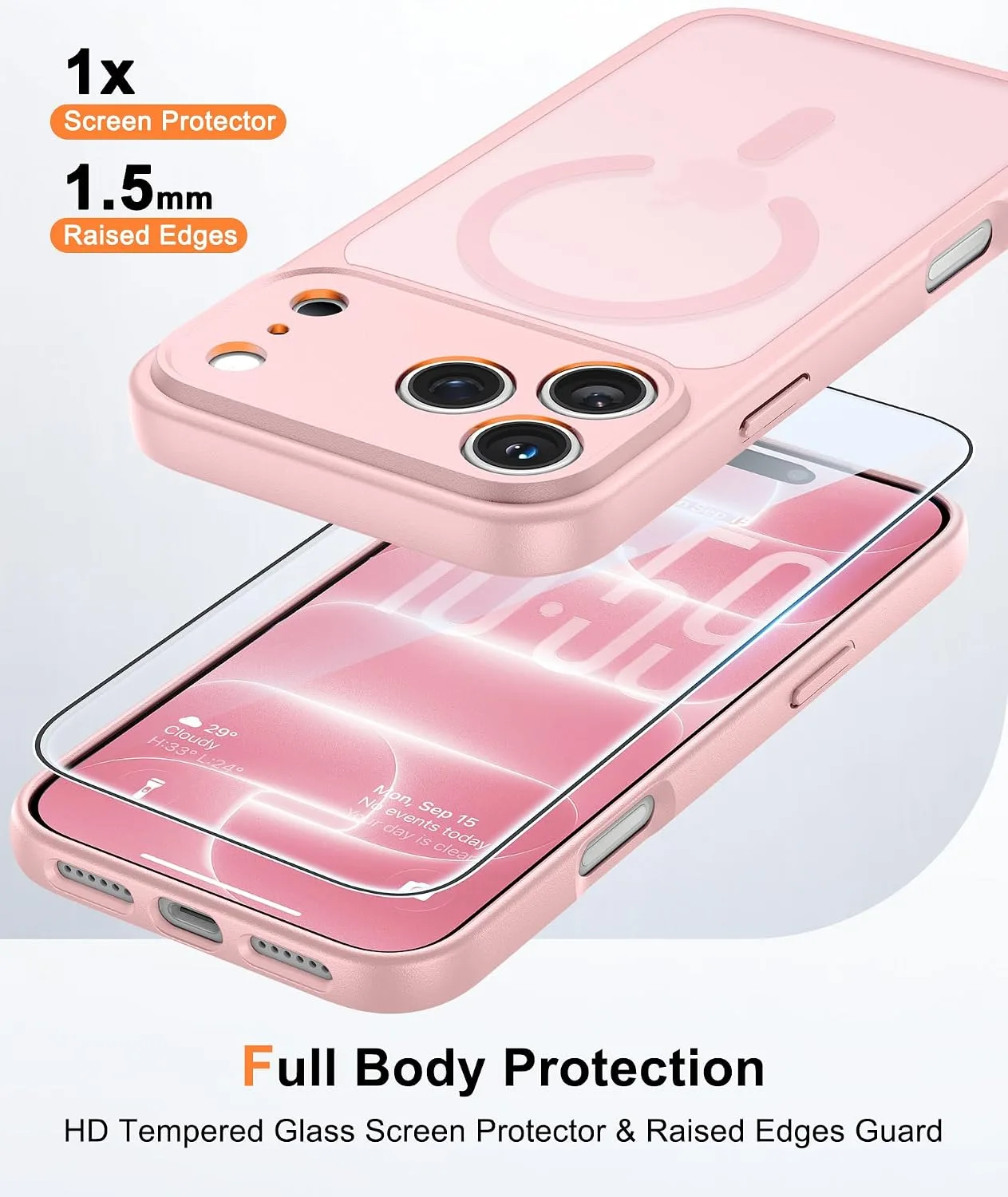FNTCASE for iPhone 18 Pro Case / 17 Pro Case Fit for MagSafe Light Pink