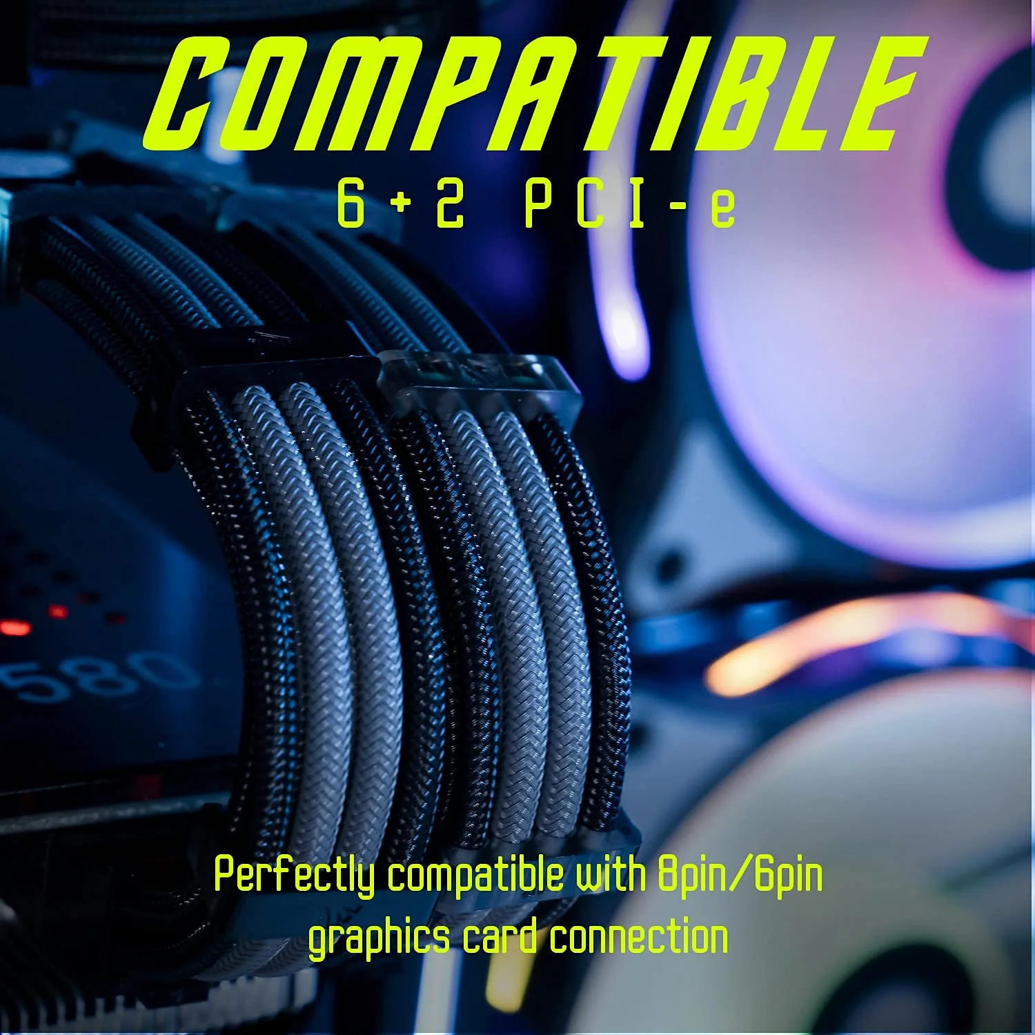 AsiaHorse Upgraded 16AWG PSU Cable Extension Sleeved Custom Mod GPU PC Power Supply Soft Braided Cables with Two Color Comb Kit 24P/8P to 6+2P/8P to 4+4P 30CM