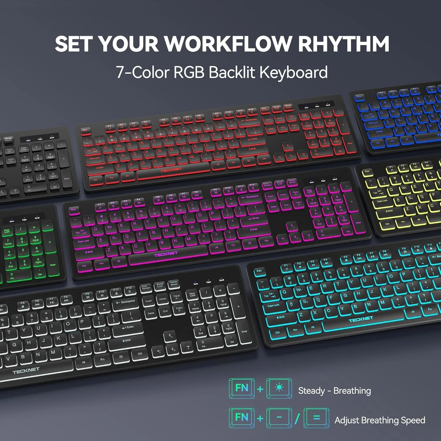 TECKNET Wired Keyboard, Silent Typing, Full-Size Layout,RGB Backlit