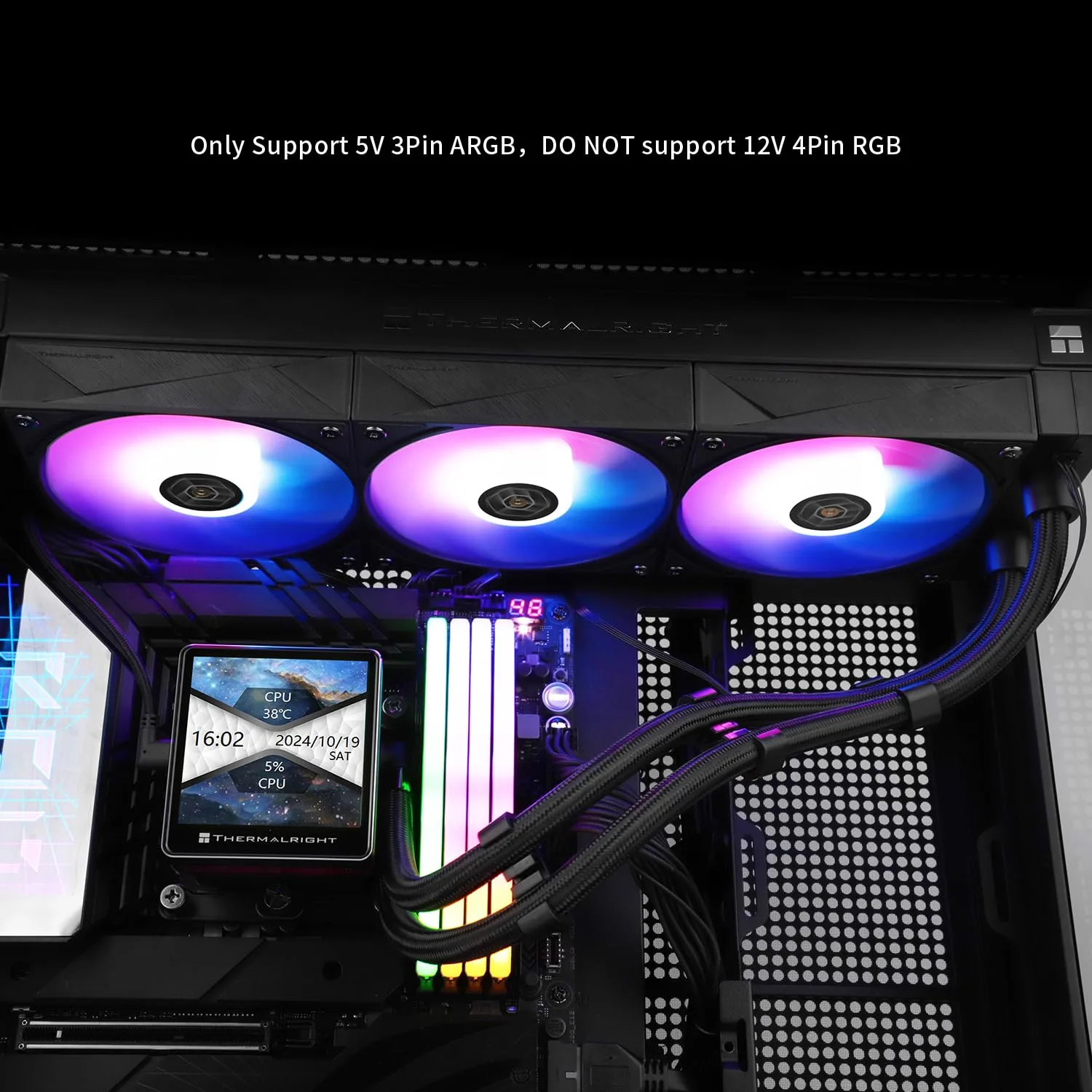 Thermalrlght Grand Vision 360 ARGB Black CPU AIO Cooler,PC 360 Specification Water Cooler System,IPS LCD Screen with 480x480 Resolution,for AM4/AM5&Intel LGA1700/1851,High Performance Pump