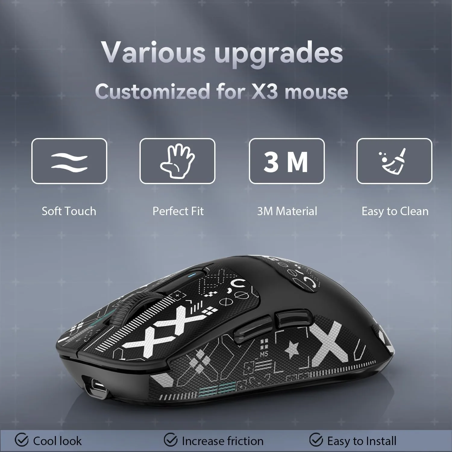 ATTACK SHARK Mouse Anti Slip Grip Tape for X3 Wireless Gaming Mouse - Black