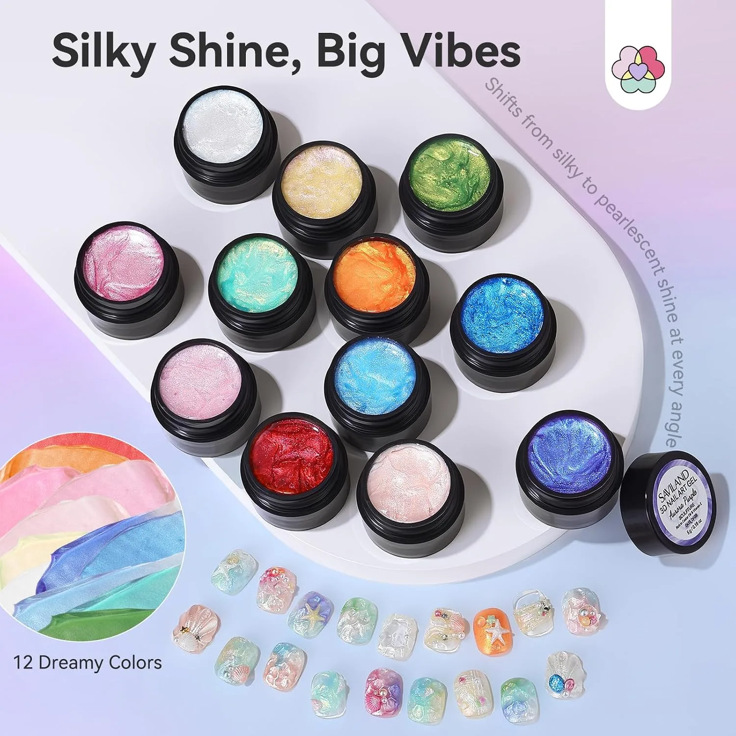 SAVILAND 3D Sculpture Gel Set: 12 No-Wipe Satin Luster 3D Nail Art