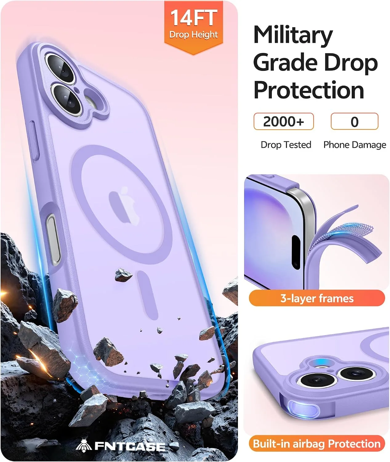 FNTCASE for iPhone 16 Plus Case, Fit for Magsafe, Light Purple