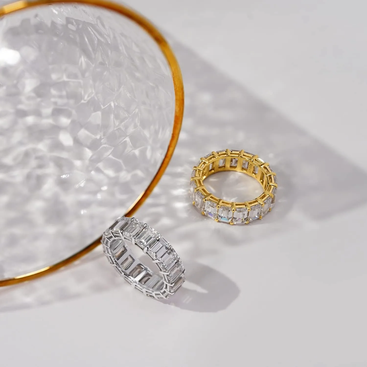 DIAMONBLISS Marilyn Monroe Eternity Ring For Women 14K Yellow Gold, Rose Gold, Platinum Plated 925 Sterling Silver Infinity Band | 10.30 Carats Emerald Cut Cubic Zirconia CZ Diamond Stimulant