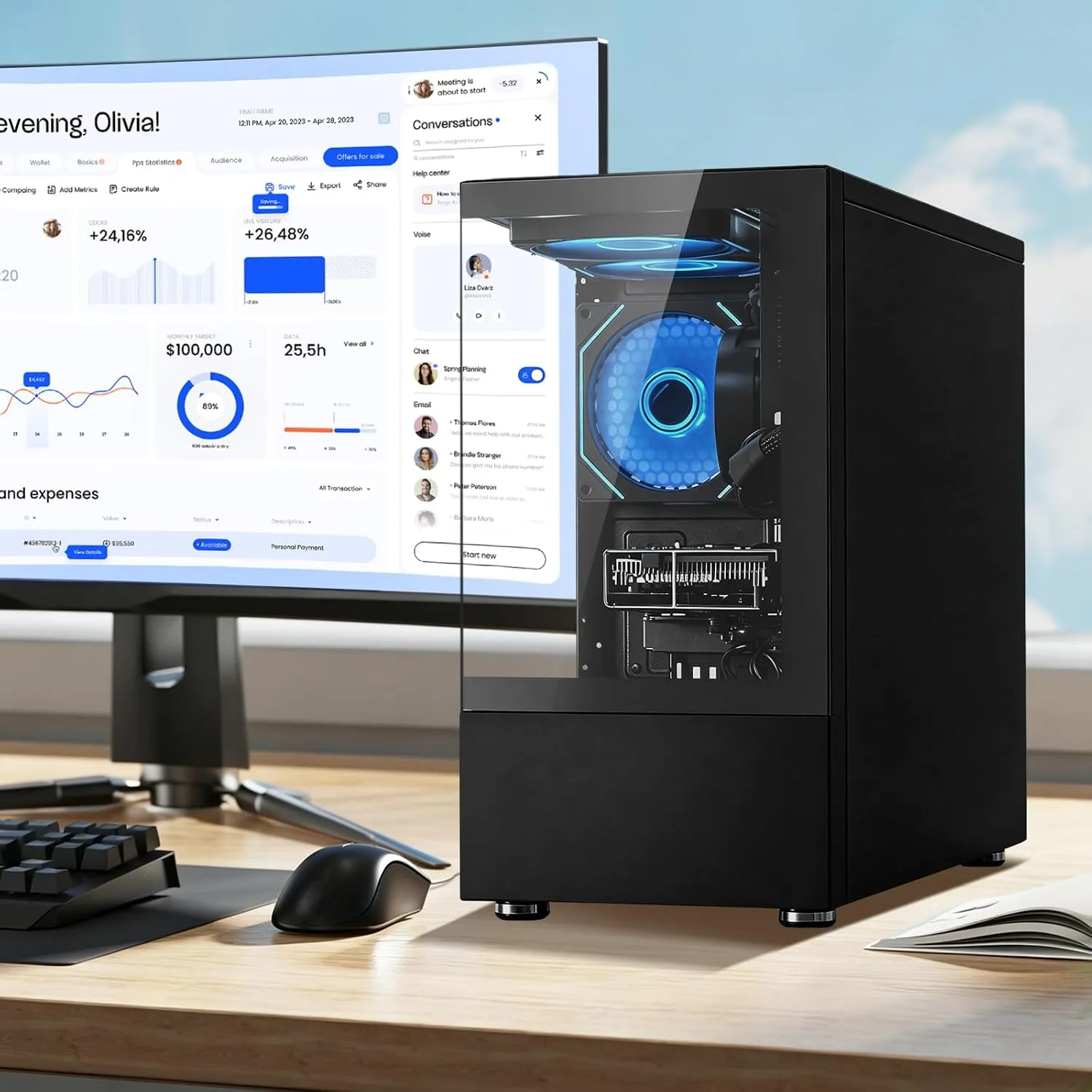 Suevery Ryzen 5 Tower Desktop PC Black Prebuilt Computer