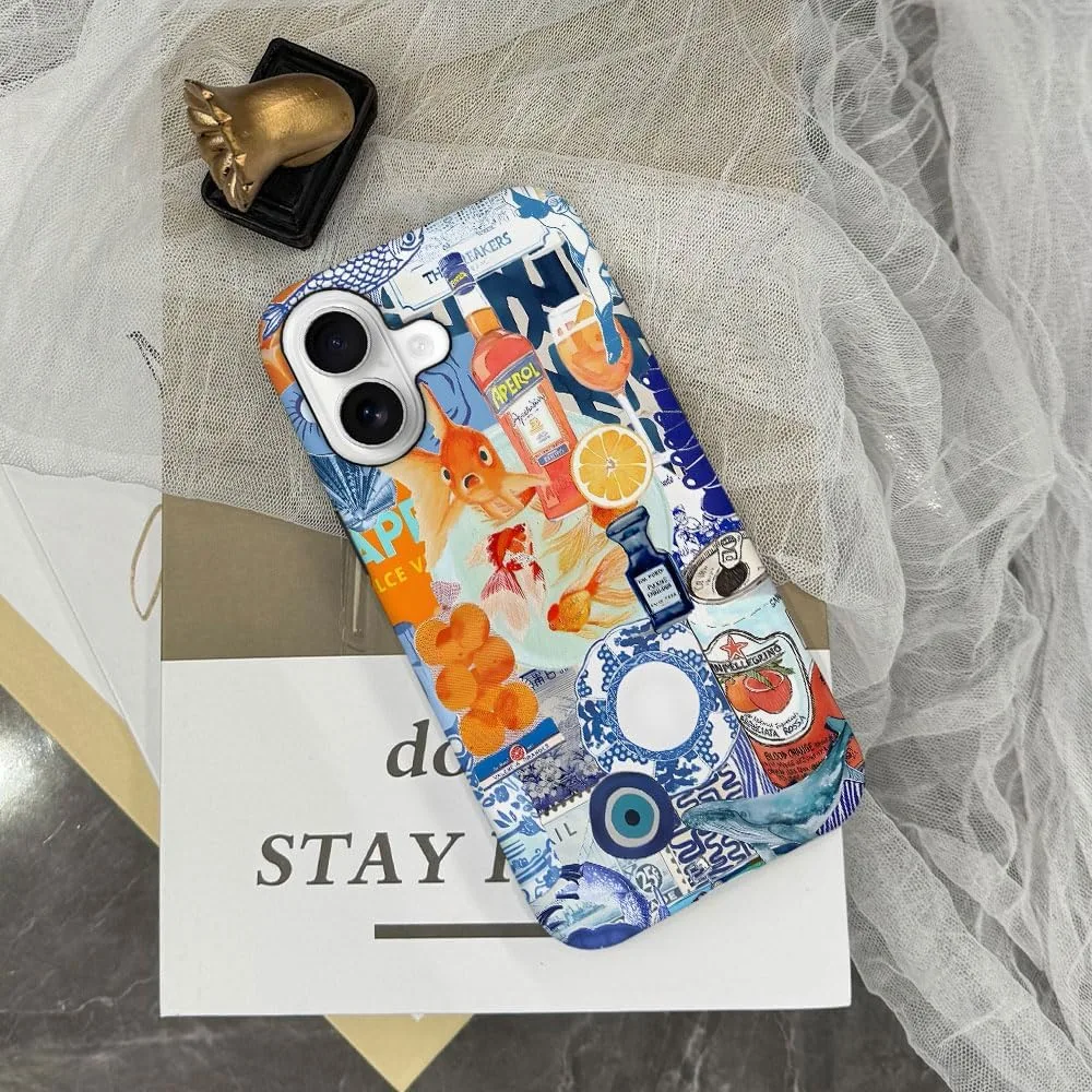 Case Compatible with iPhone 17,Fall Prevention Hybrid 2-Layer Hard Shell Phone Cover for Girls Boys,Fish Orange Collage European